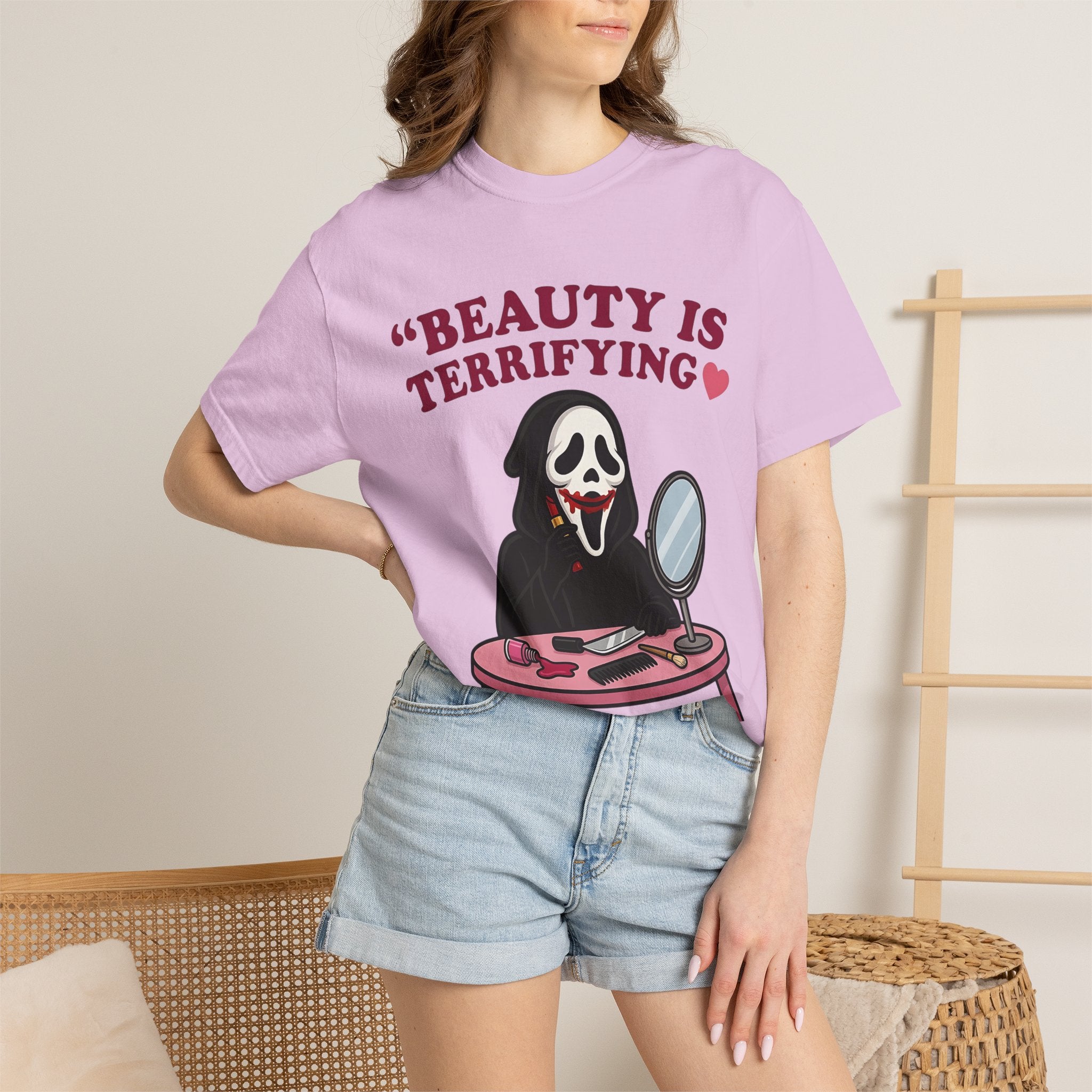 T-Shirt — "Beauty Is Terrifying" Ghostface Makeup Graphic Tee