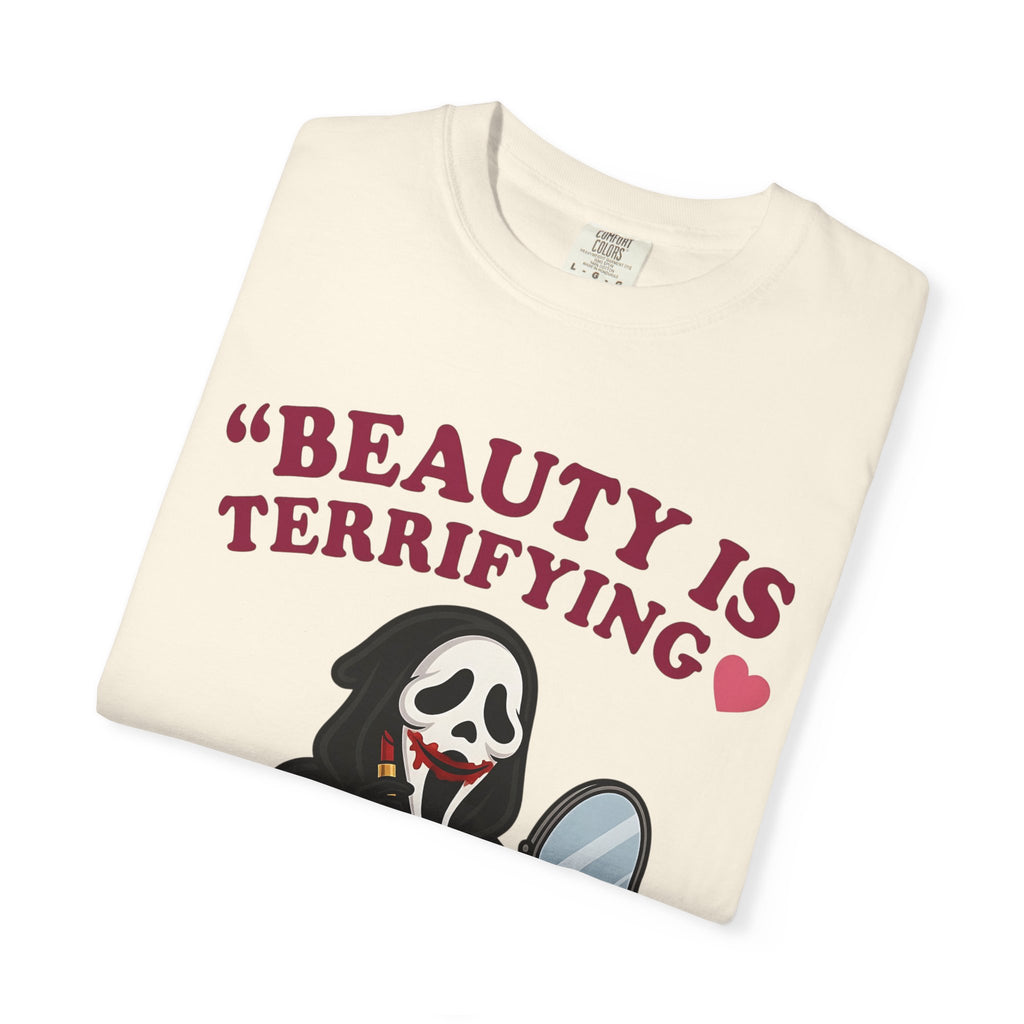 T-Shirt — "Beauty Is Terrifying" Ghostface Makeup Graphic Tee