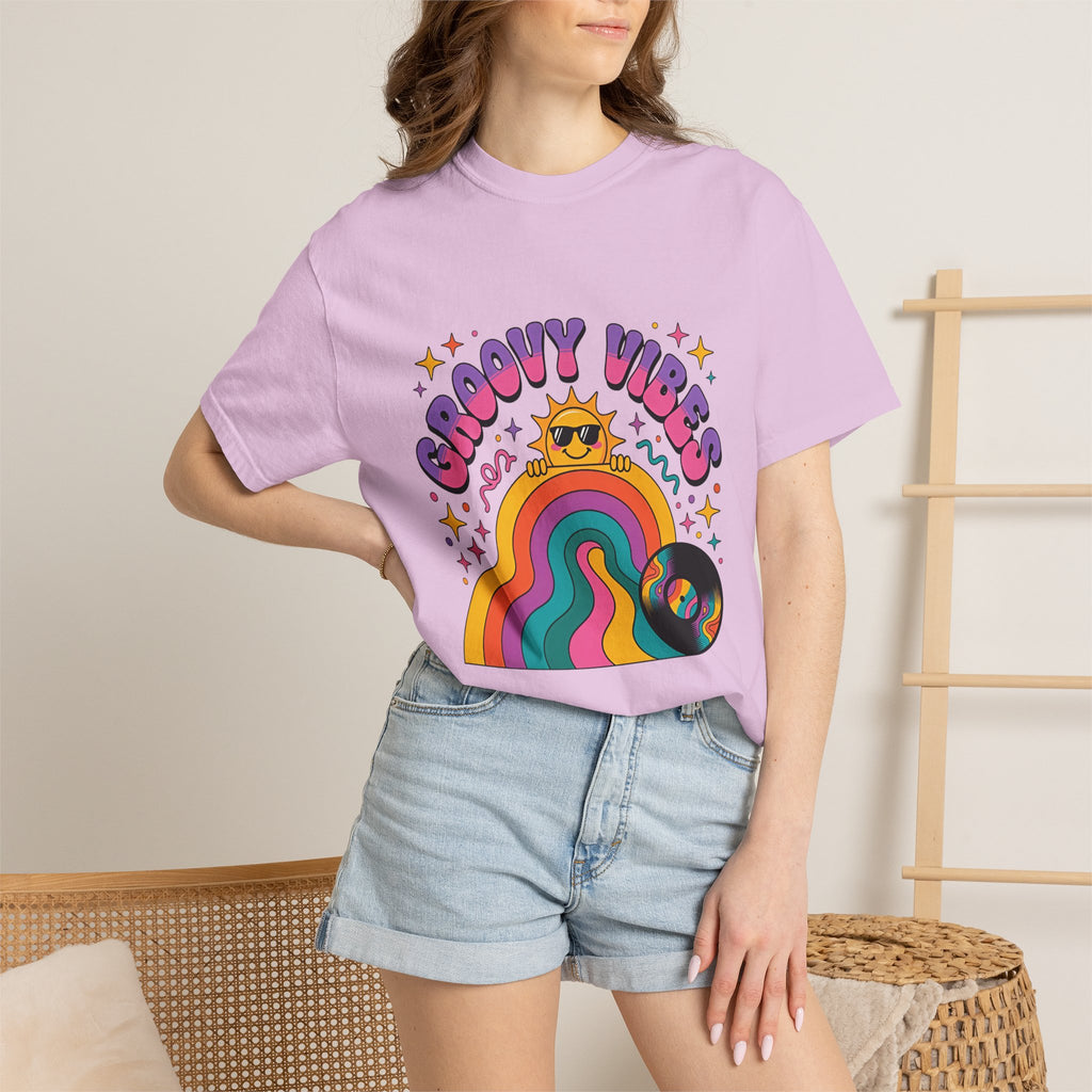Groovy Vibes Retro Sun Rainbow T-Shirt