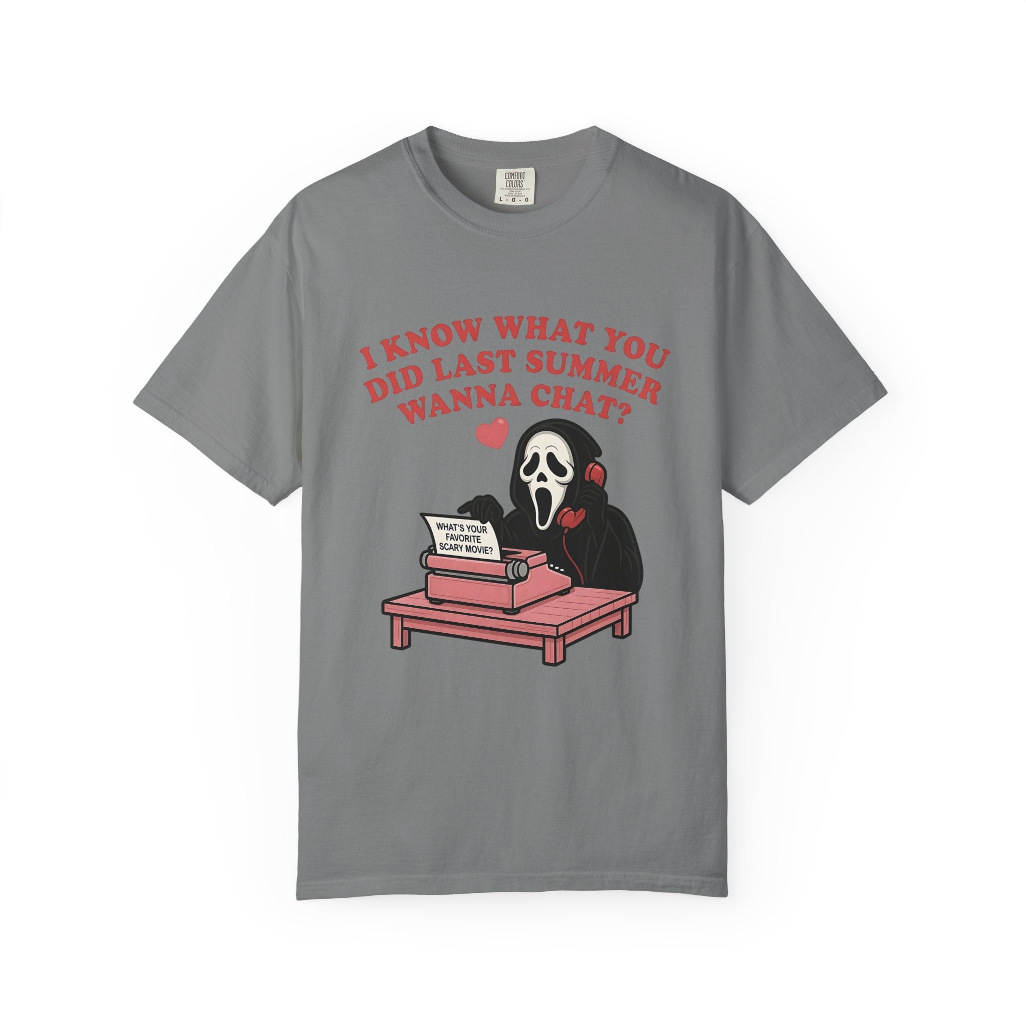 Scream Typewriter Tee — "I Know What You Did Last Summer, Wanna Chat?" Horror Graphic T-Shirt