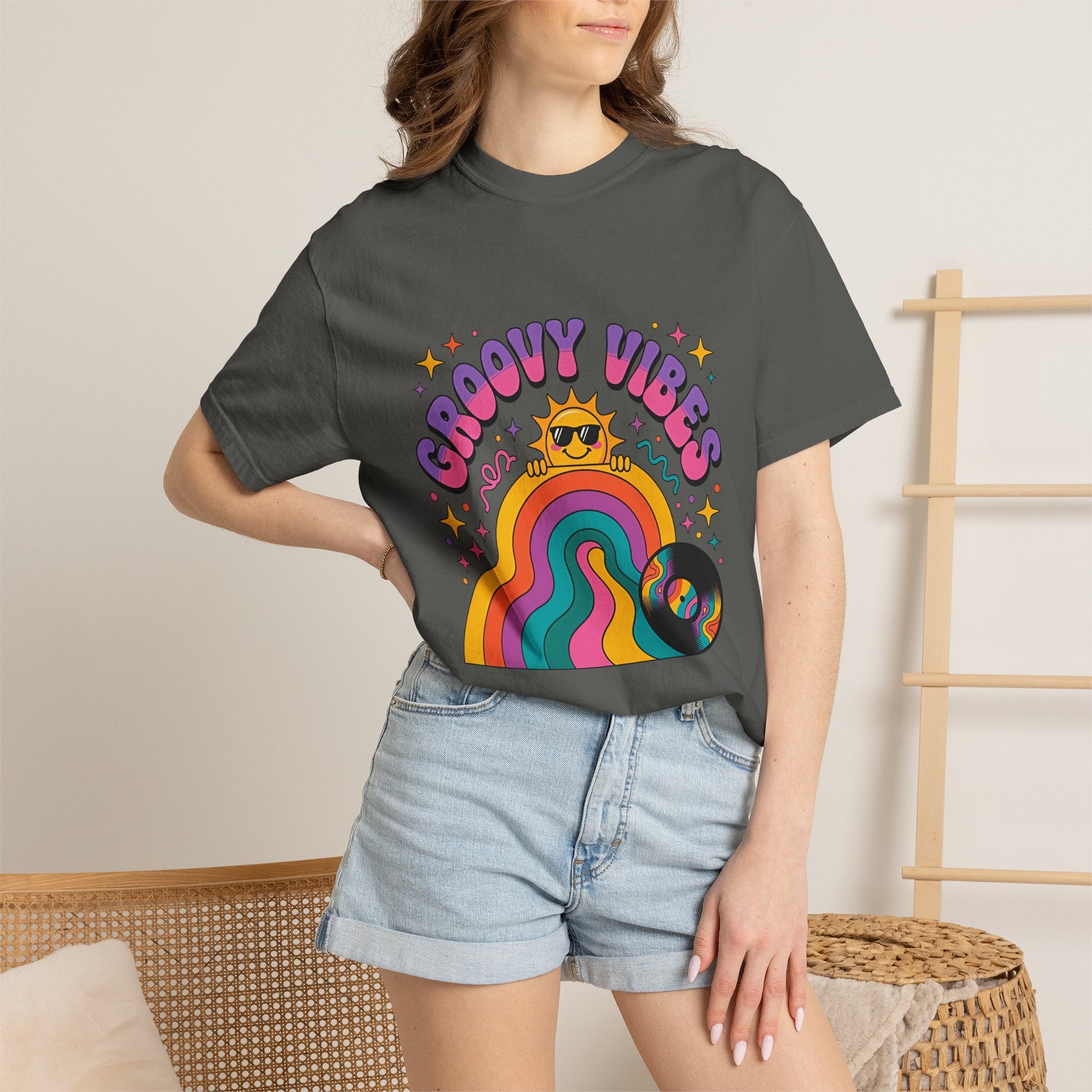 Groovy Vibes Retro Sun Rainbow T-Shirt
