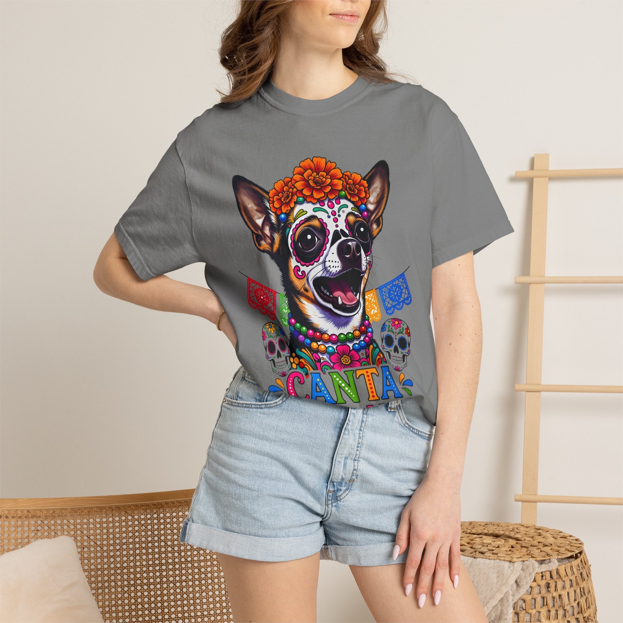 Day of the Dead Chihuahua T-Shirt — "Canta Con El Alma" Colorful Sugar Skull Tee