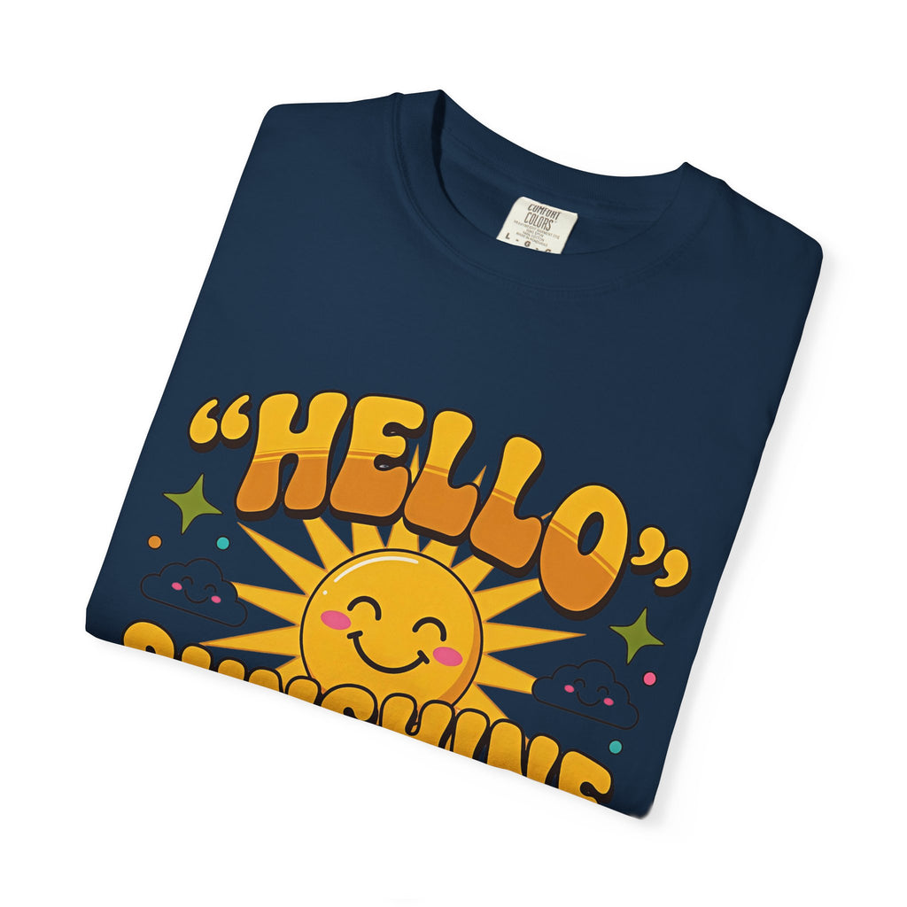 Hello Sunshine T-Shirt — Retro Smiley Sun Graphic Tee