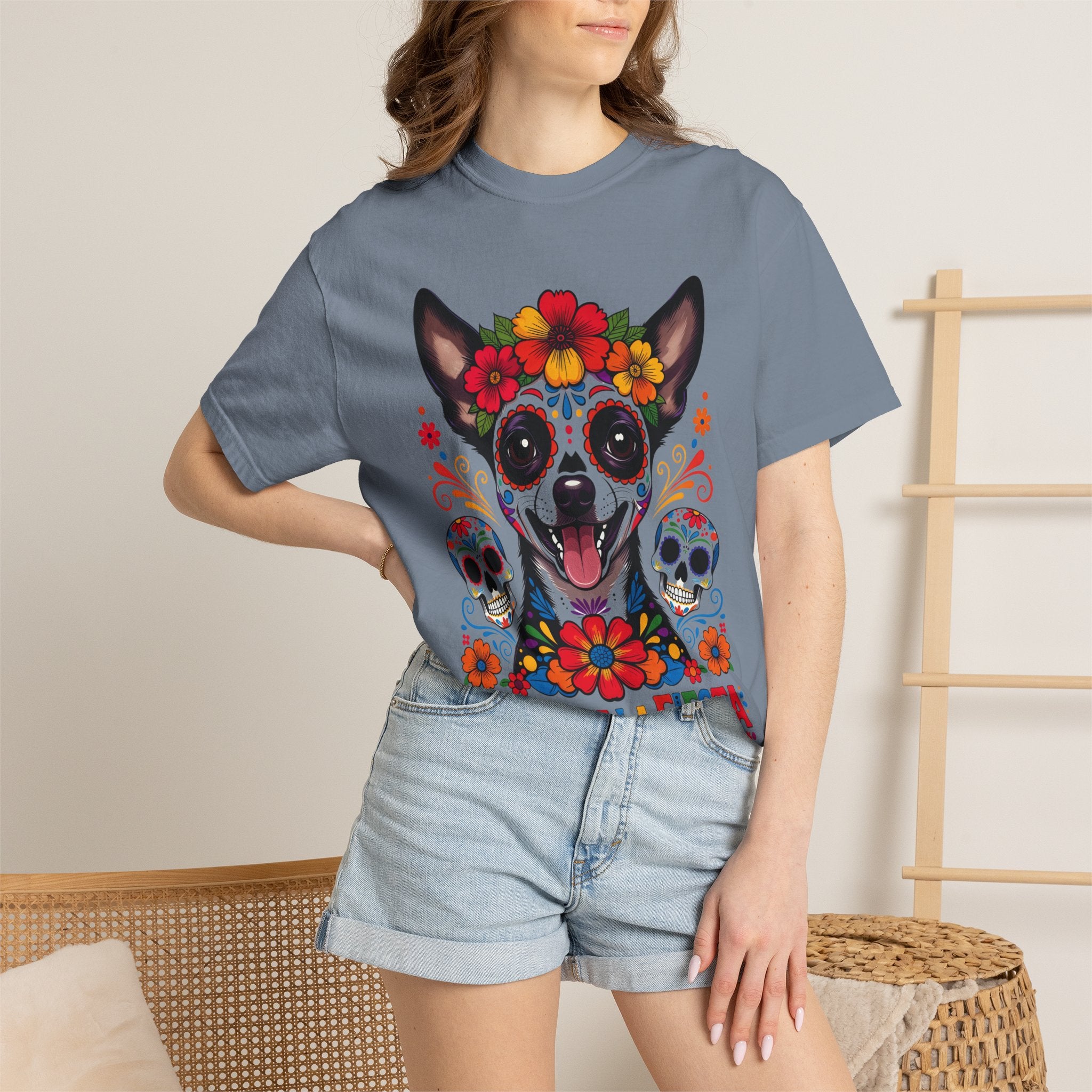 Day of the Dead Chihuahua T-Shirt — "El Rey de la Fiesta" Sugar Skull Tee