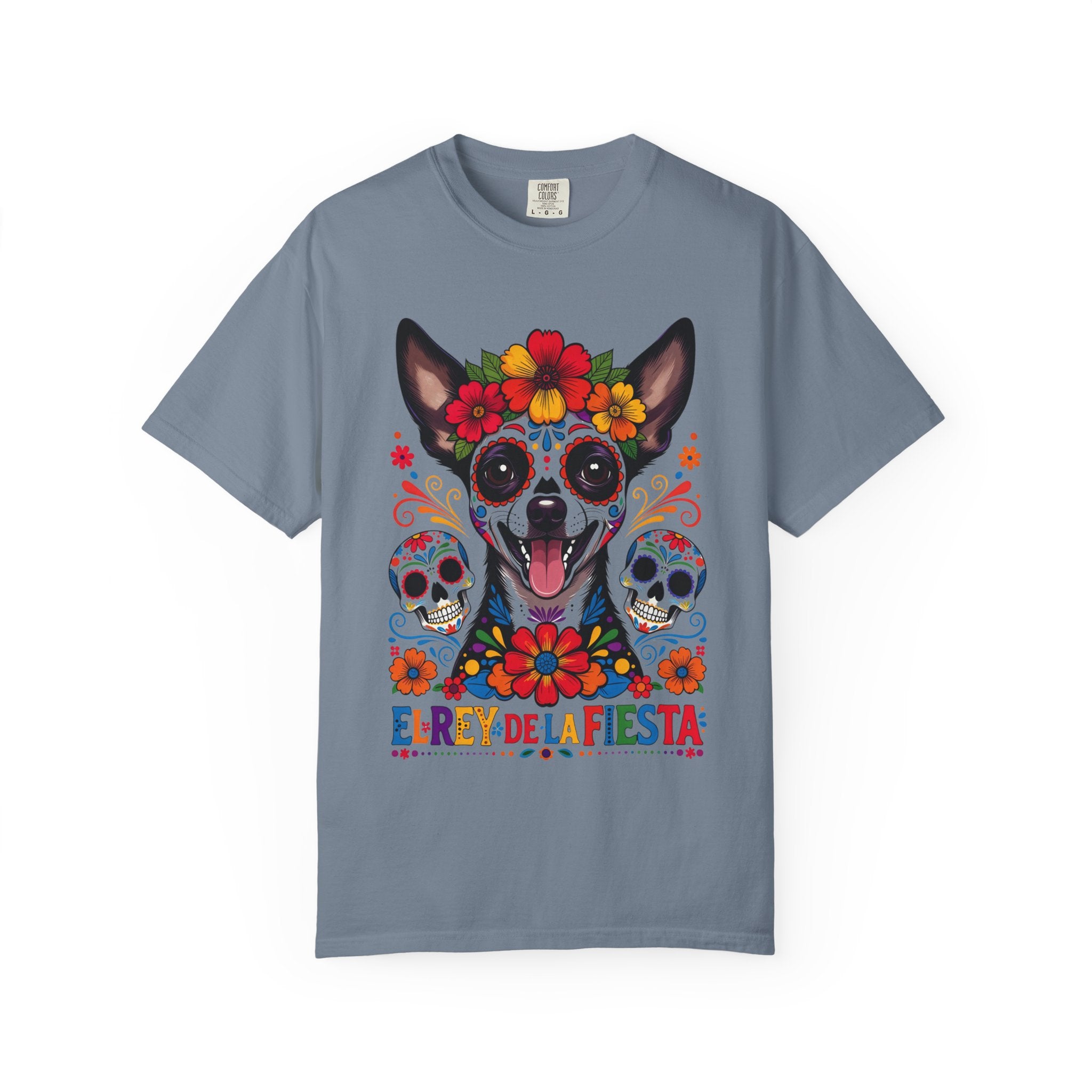 Day of the Dead Chihuahua T-Shirt — "El Rey de la Fiesta" Sugar Skull Tee