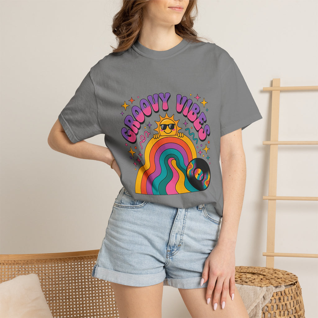 Groovy Vibes Retro Sun Rainbow T-Shirt