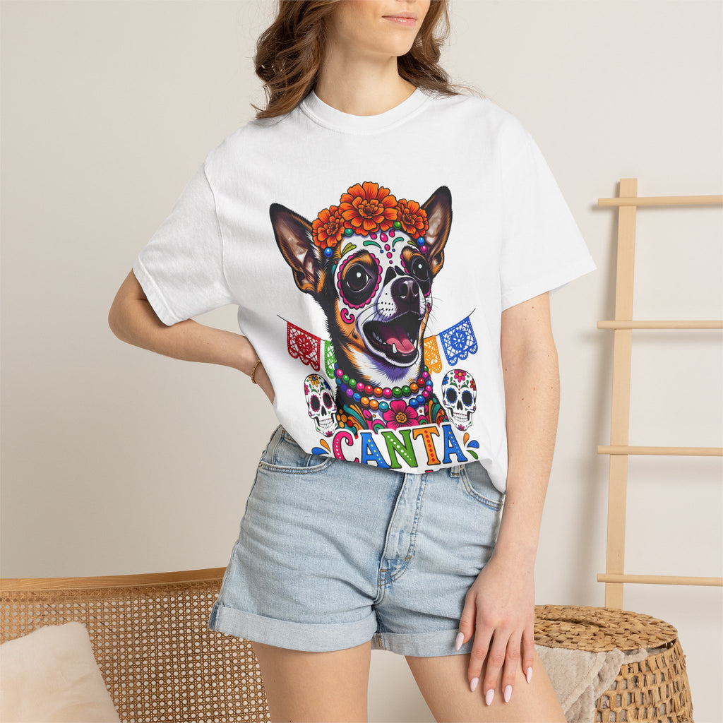 Day of the Dead Chihuahua T-Shirt — "Canta Con El Alma" Colorful Sugar Skull Tee