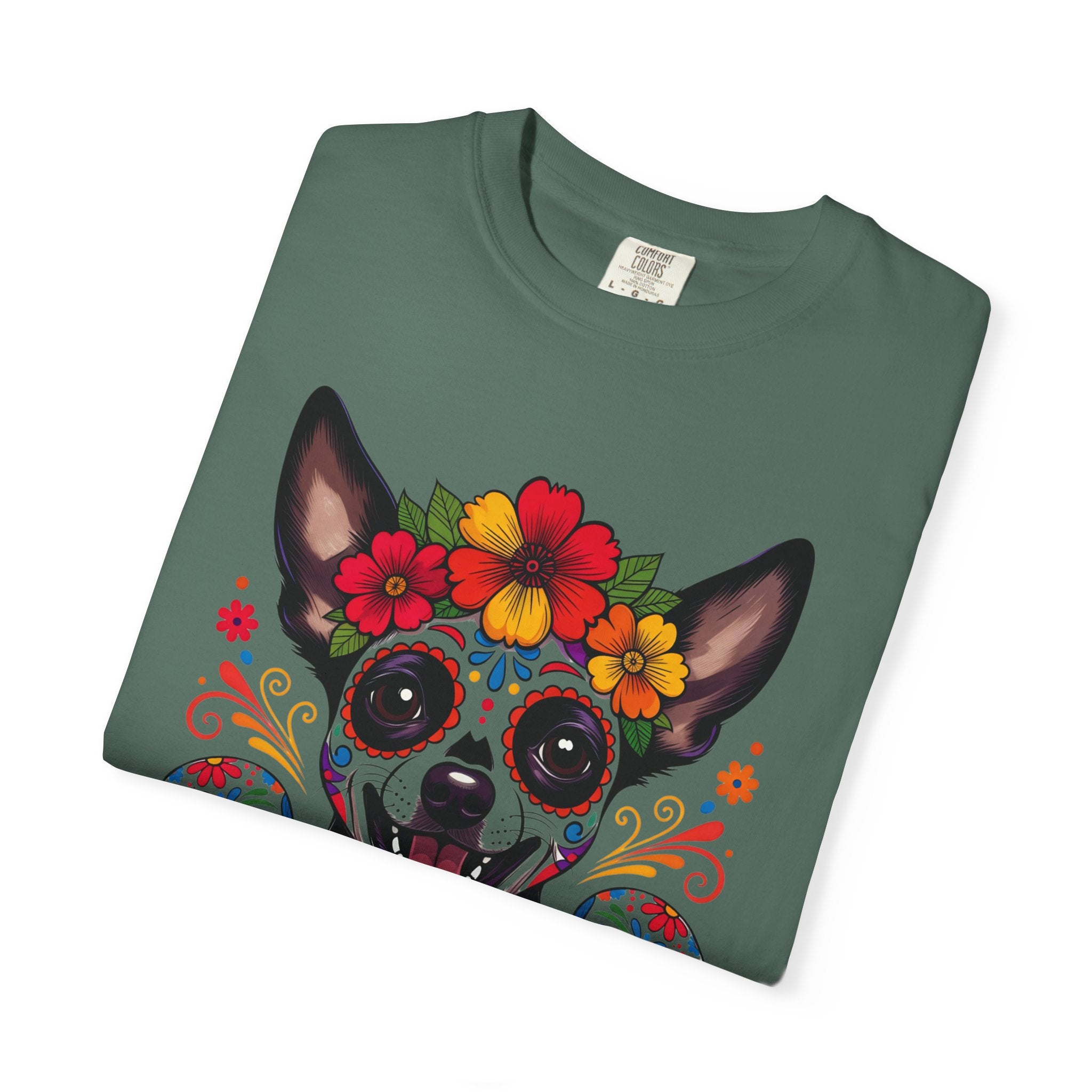 Day of the Dead Chihuahua T-Shirt — "El Rey de la Fiesta" Sugar Skull Tee
