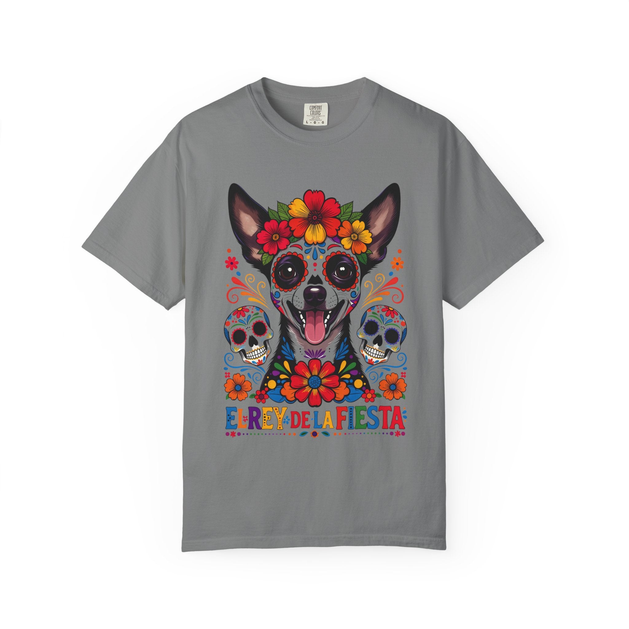 Day of the Dead Chihuahua T-Shirt — "El Rey de la Fiesta" Sugar Skull Tee