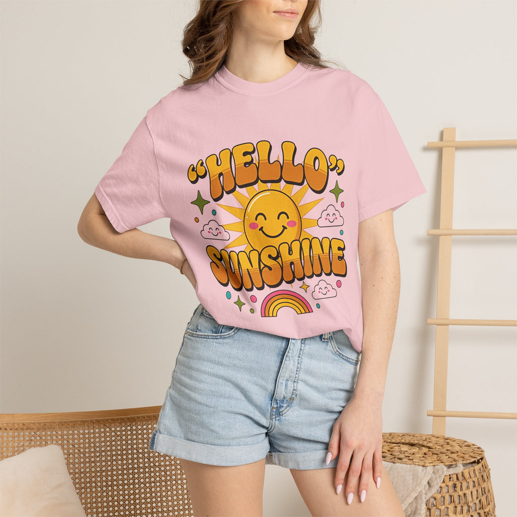 Hello Sunshine T-Shirt — Retro Smiley Sun Graphic Tee