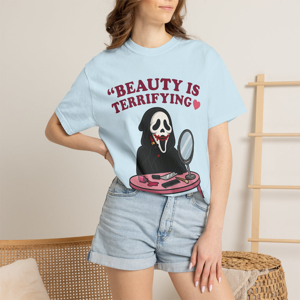 T-Shirt — "Beauty Is Terrifying" Ghostface Makeup Graphic Tee