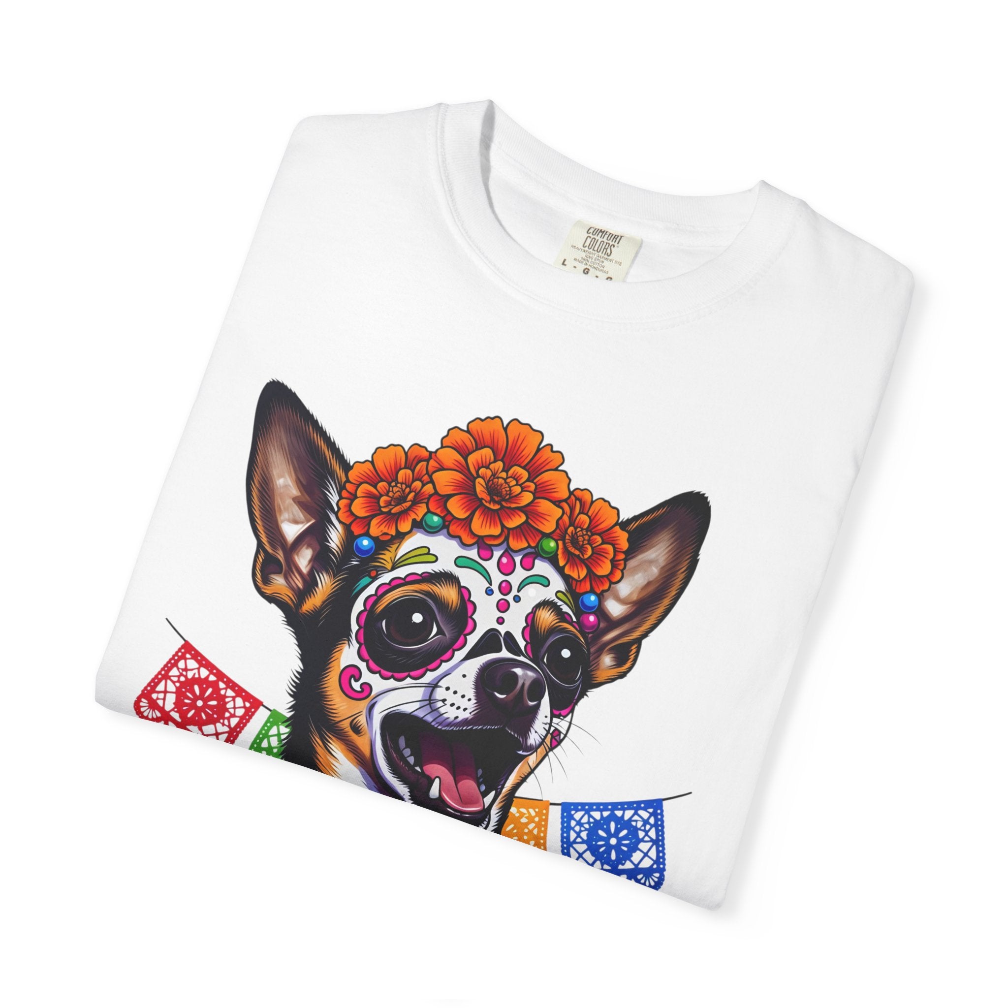 Day of the Dead Chihuahua T-Shirt — "Canta Con El Alma" Colorful Sugar Skull Tee