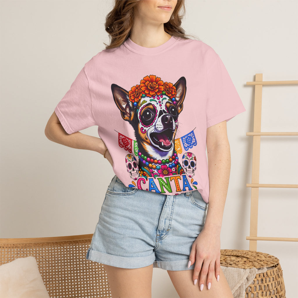 Day of the Dead Chihuahua T-Shirt — "Canta Con El Alma" Colorful Sugar Skull Tee