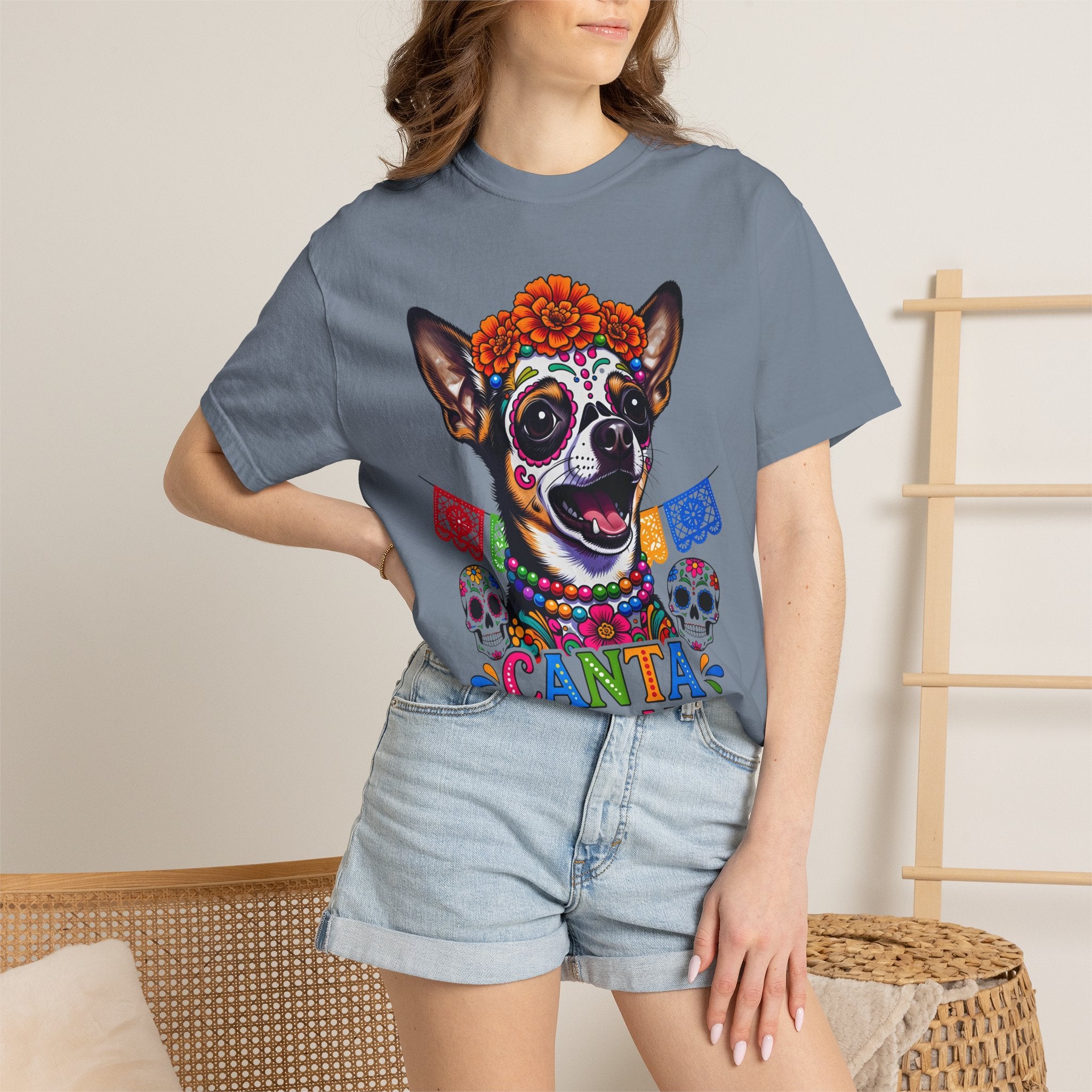 Day of the Dead Chihuahua T-Shirt — "Canta Con El Alma" Colorful Sugar Skull Tee