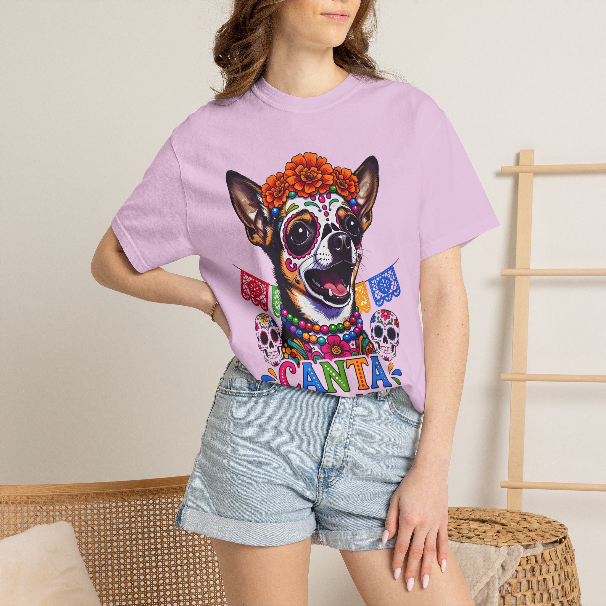 Day of the Dead Chihuahua T-Shirt — "Canta Con El Alma" Colorful Sugar Skull Tee