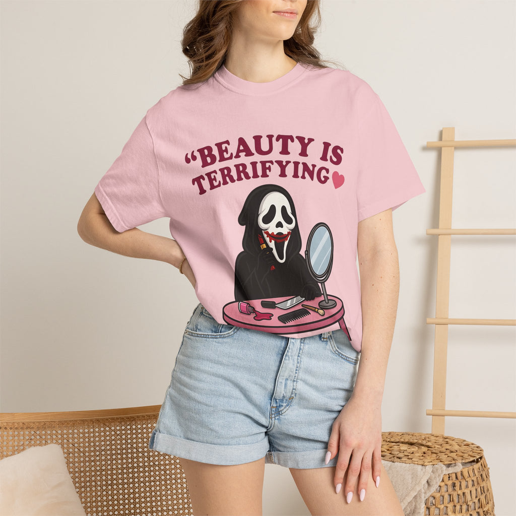 T-Shirt — "Beauty Is Terrifying" Ghostface Makeup Graphic Tee