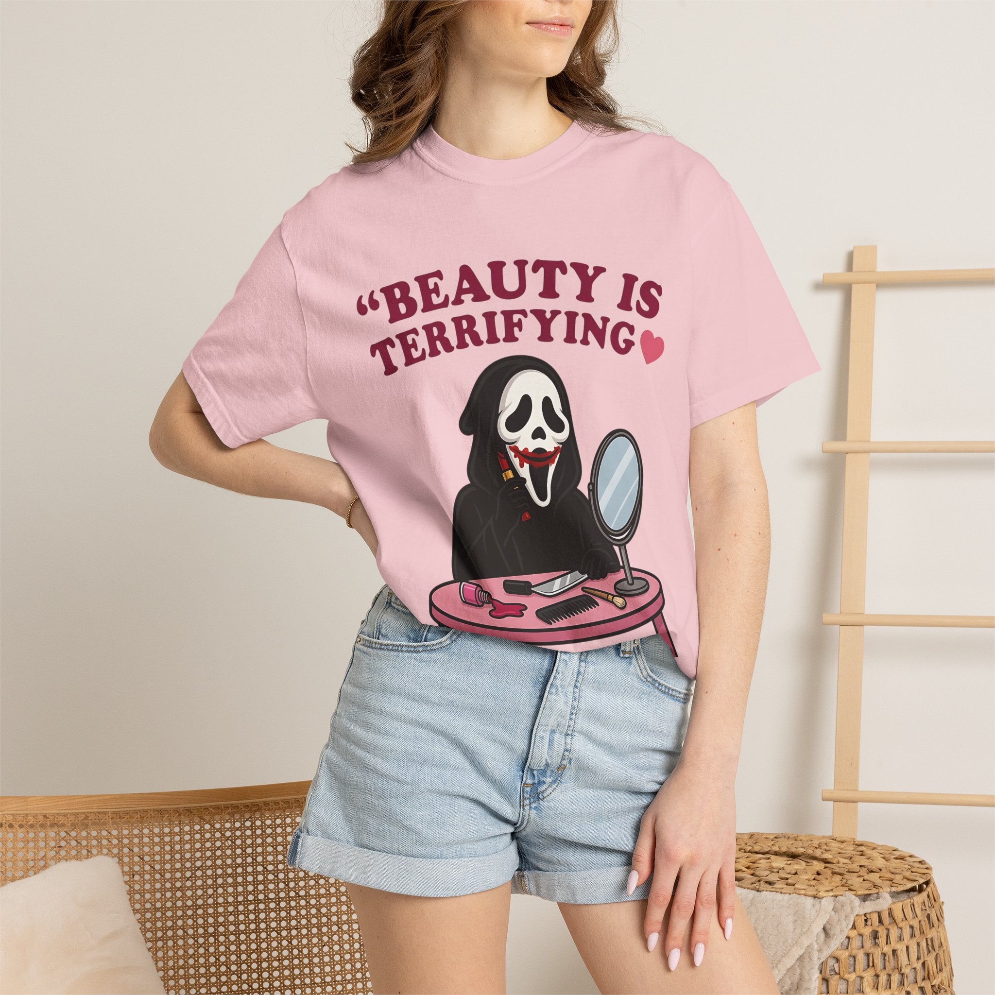 T-Shirt — "Beauty Is Terrifying" Ghostface Makeup Graphic Tee