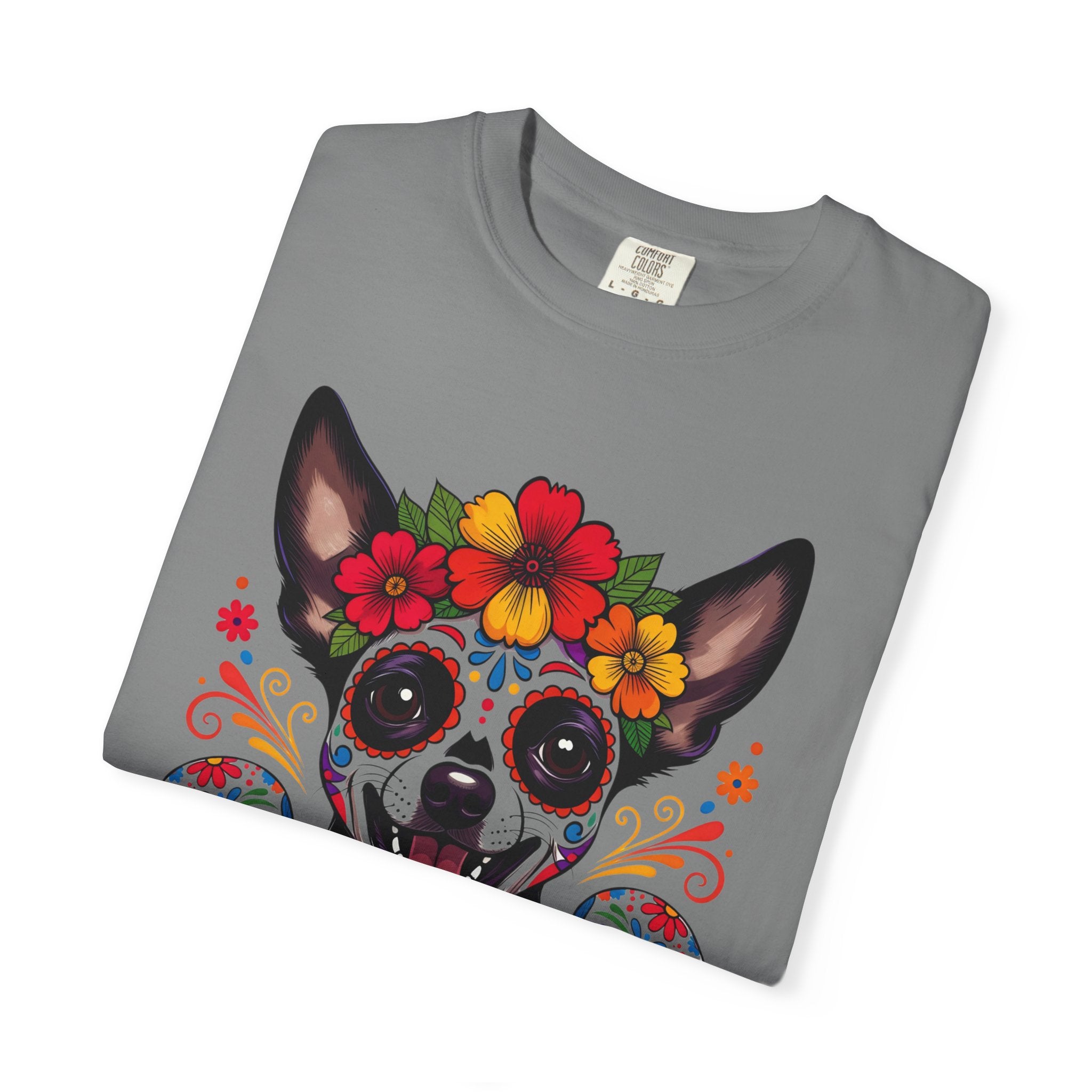 Day of the Dead Chihuahua T-Shirt — "El Rey de la Fiesta" Sugar Skull Tee