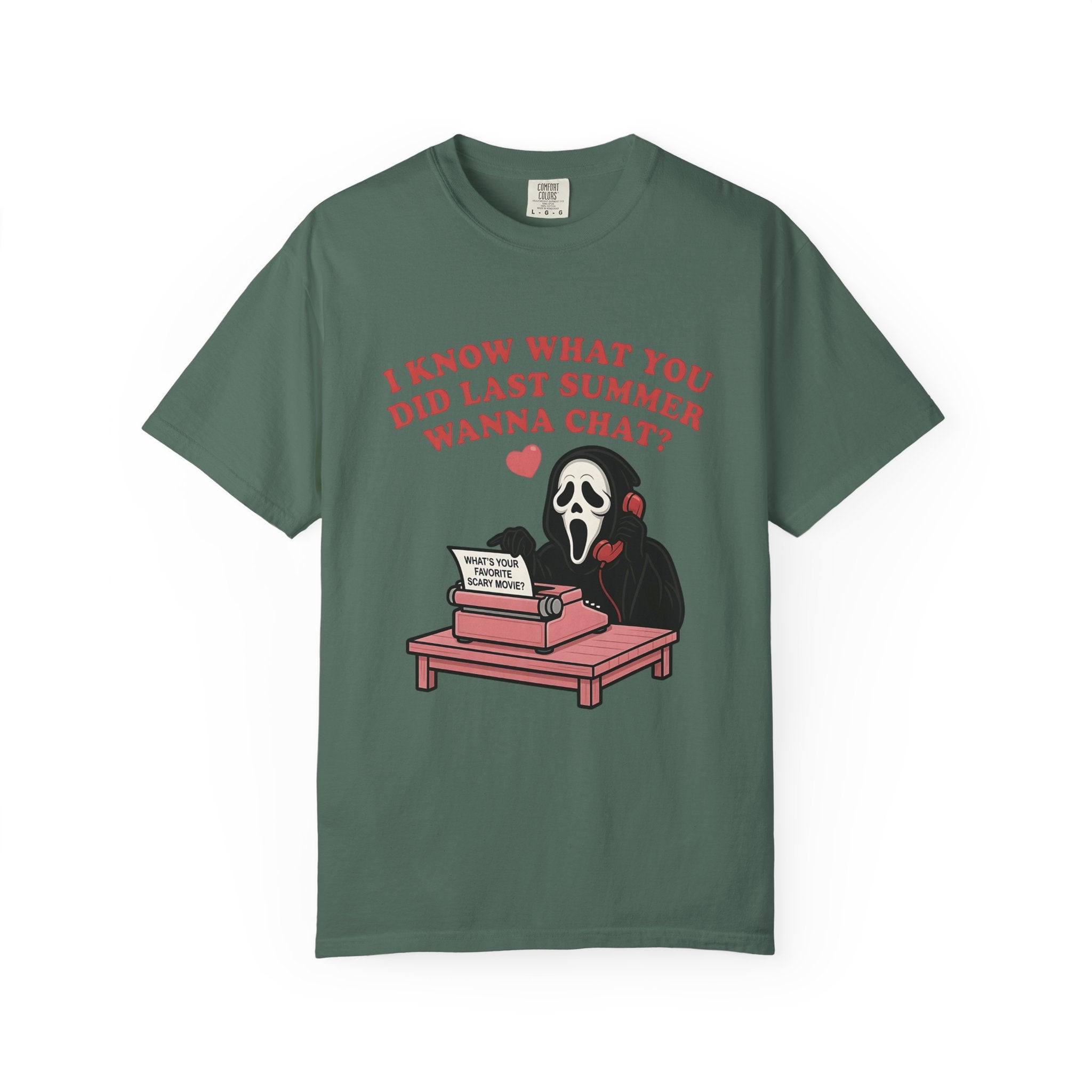 Scream Typewriter Tee — "I Know What You Did Last Summer, Wanna Chat?" Horror Graphic T-Shirt