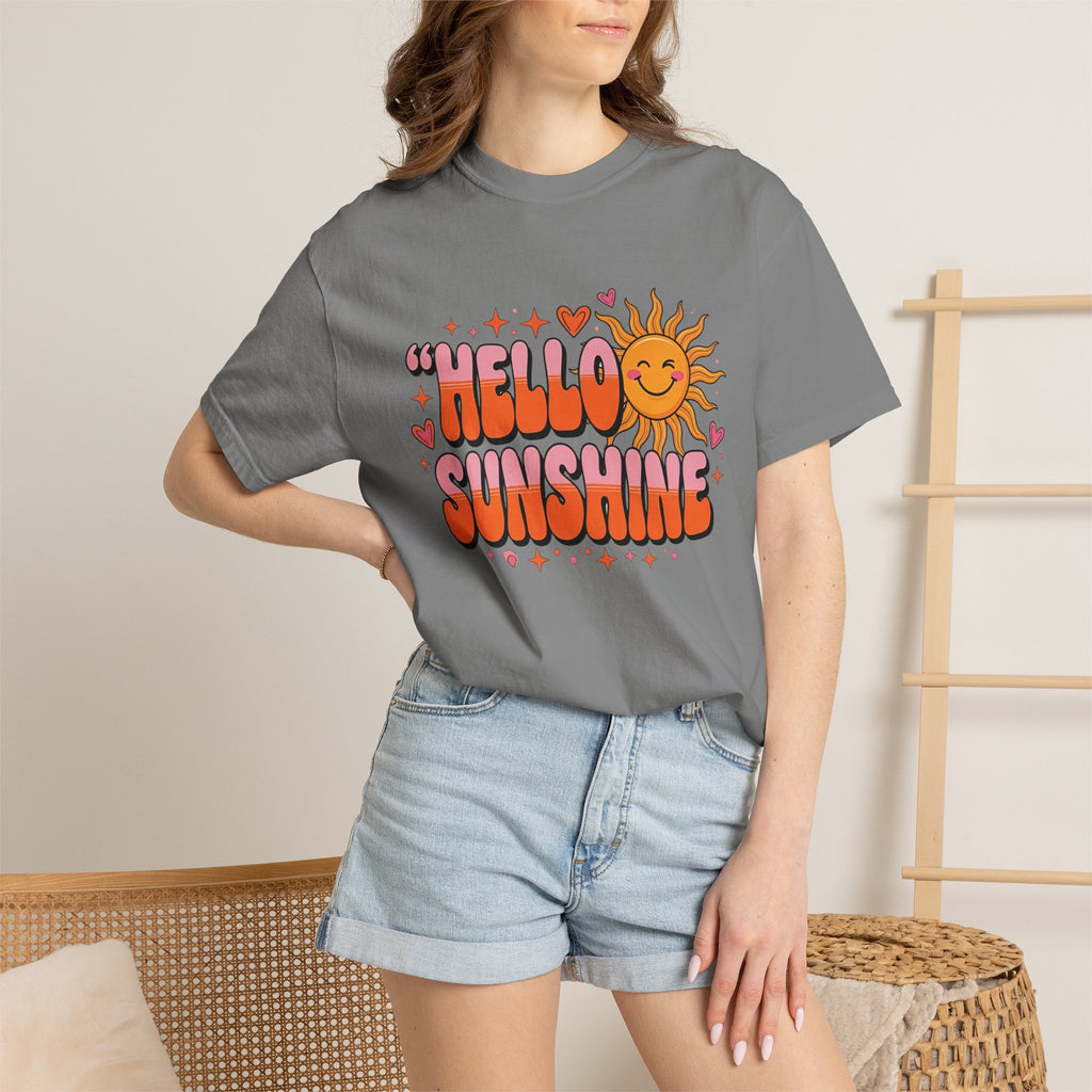 Hello Sunshine T-Shirt — Retro Smiley Sun Graphic Tee