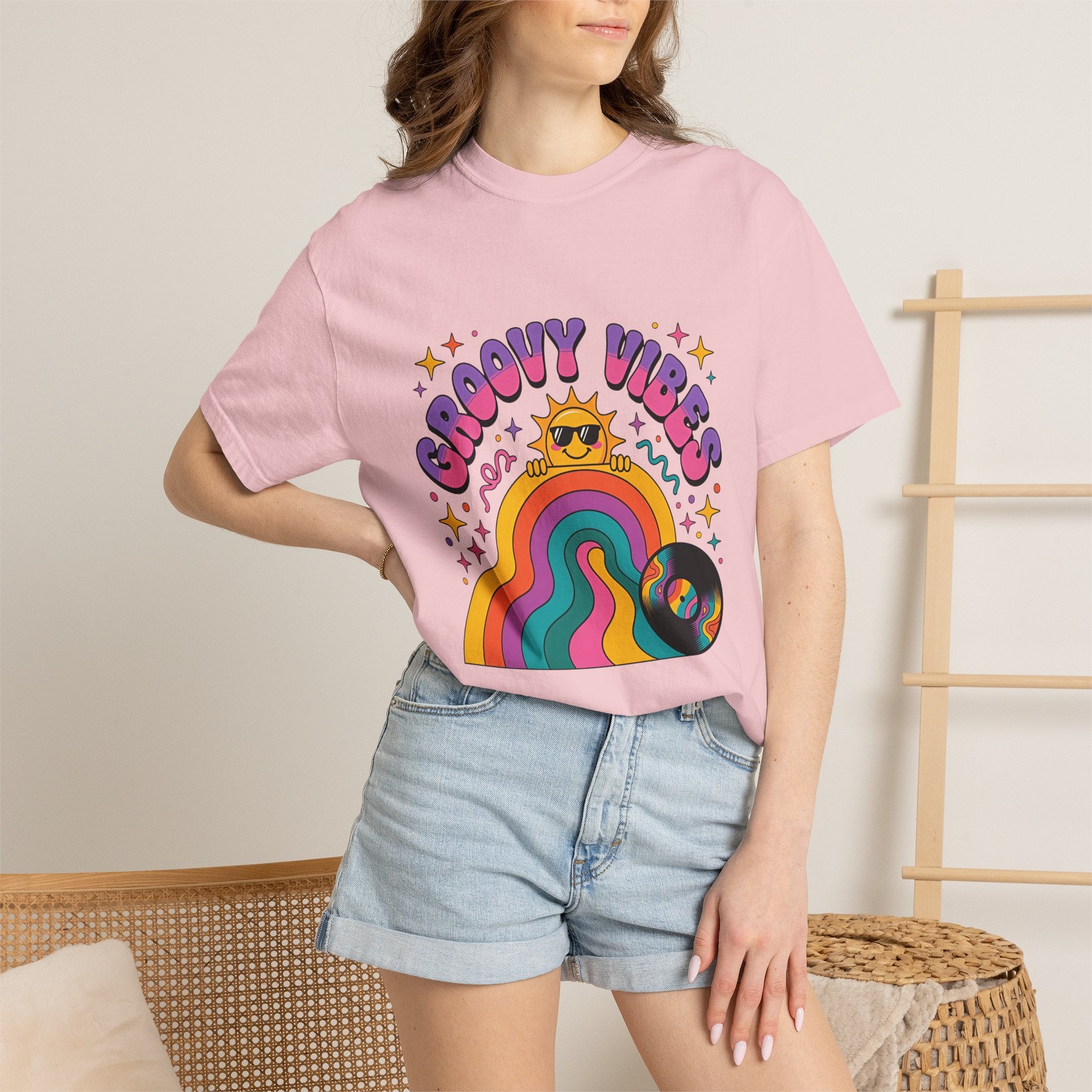 Groovy Vibes Retro Sun Rainbow T-Shirt