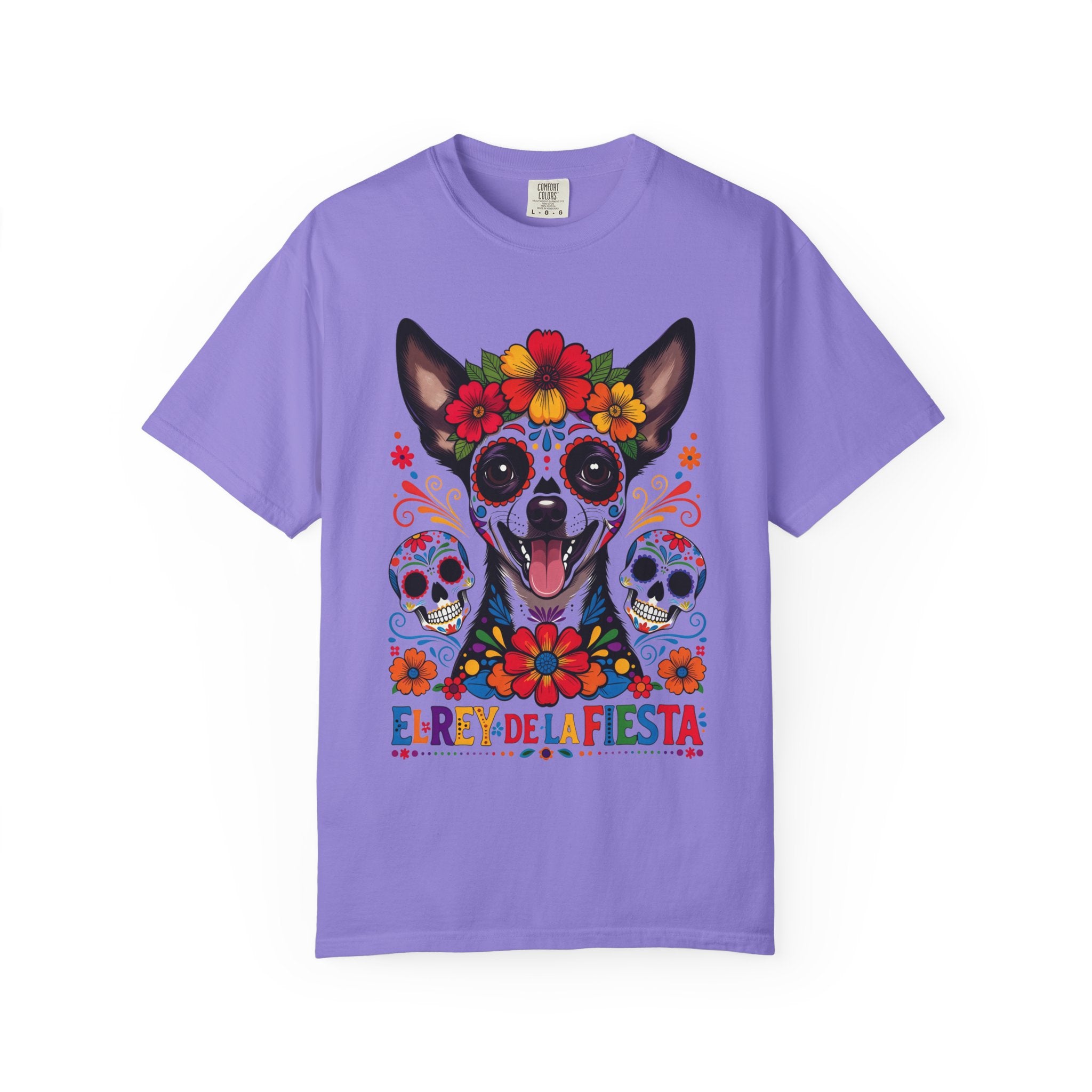 Day of the Dead Chihuahua T-Shirt — "El Rey de la Fiesta" Sugar Skull Tee