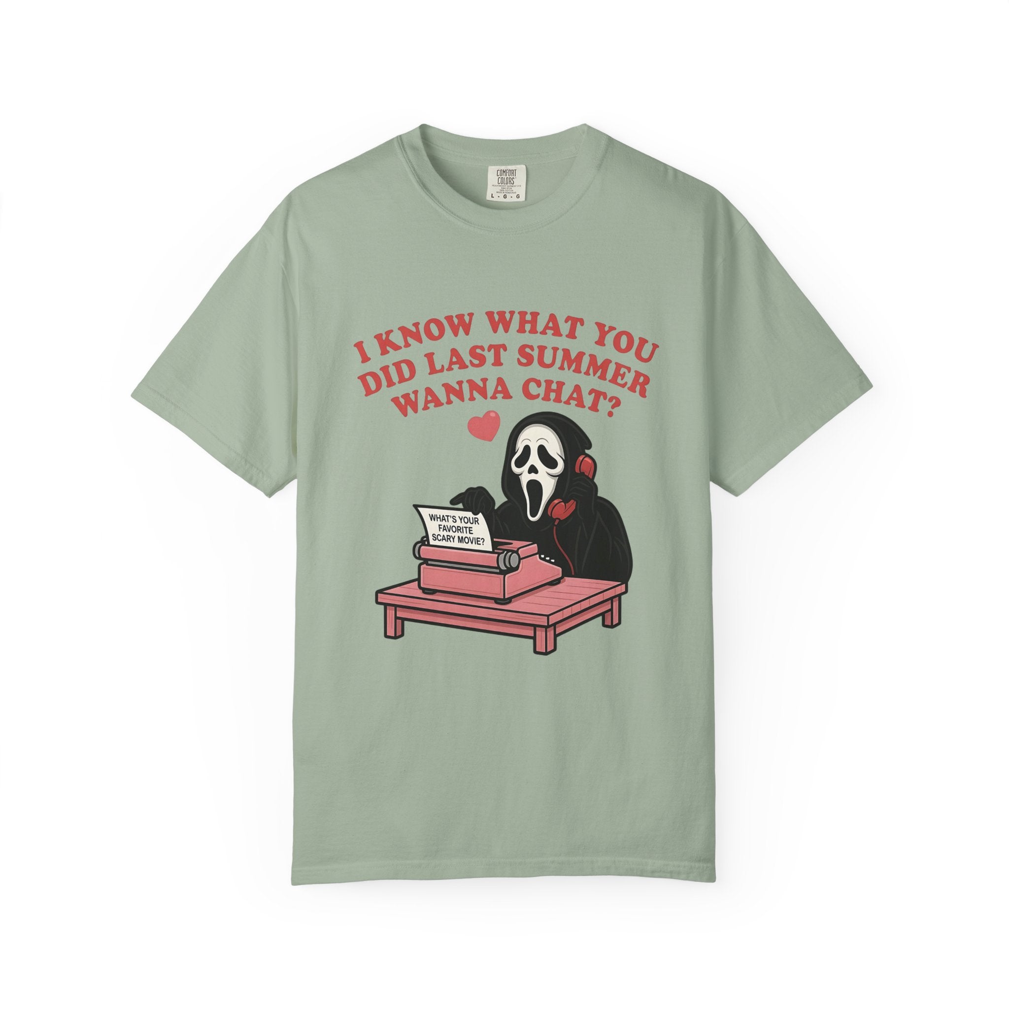 Scream Typewriter Tee — "I Know What You Did Last Summer, Wanna Chat?" Horror Graphic T-Shirt