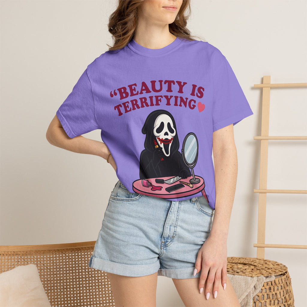 T-Shirt — "Beauty Is Terrifying" Ghostface Makeup Graphic Tee