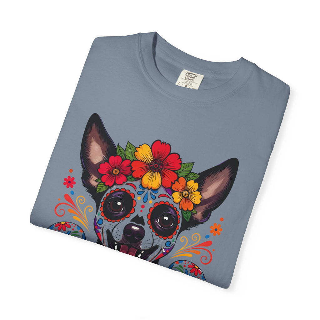 Day of the Dead Chihuahua T-Shirt — "El Rey de la Fiesta" Sugar Skull Tee