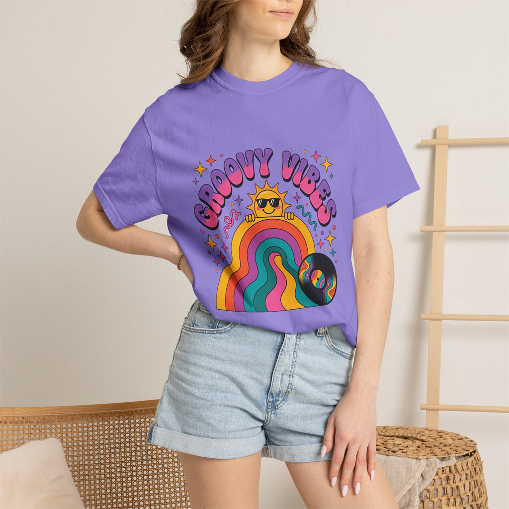 Groovy Vibes Retro Sun Rainbow T-Shirt