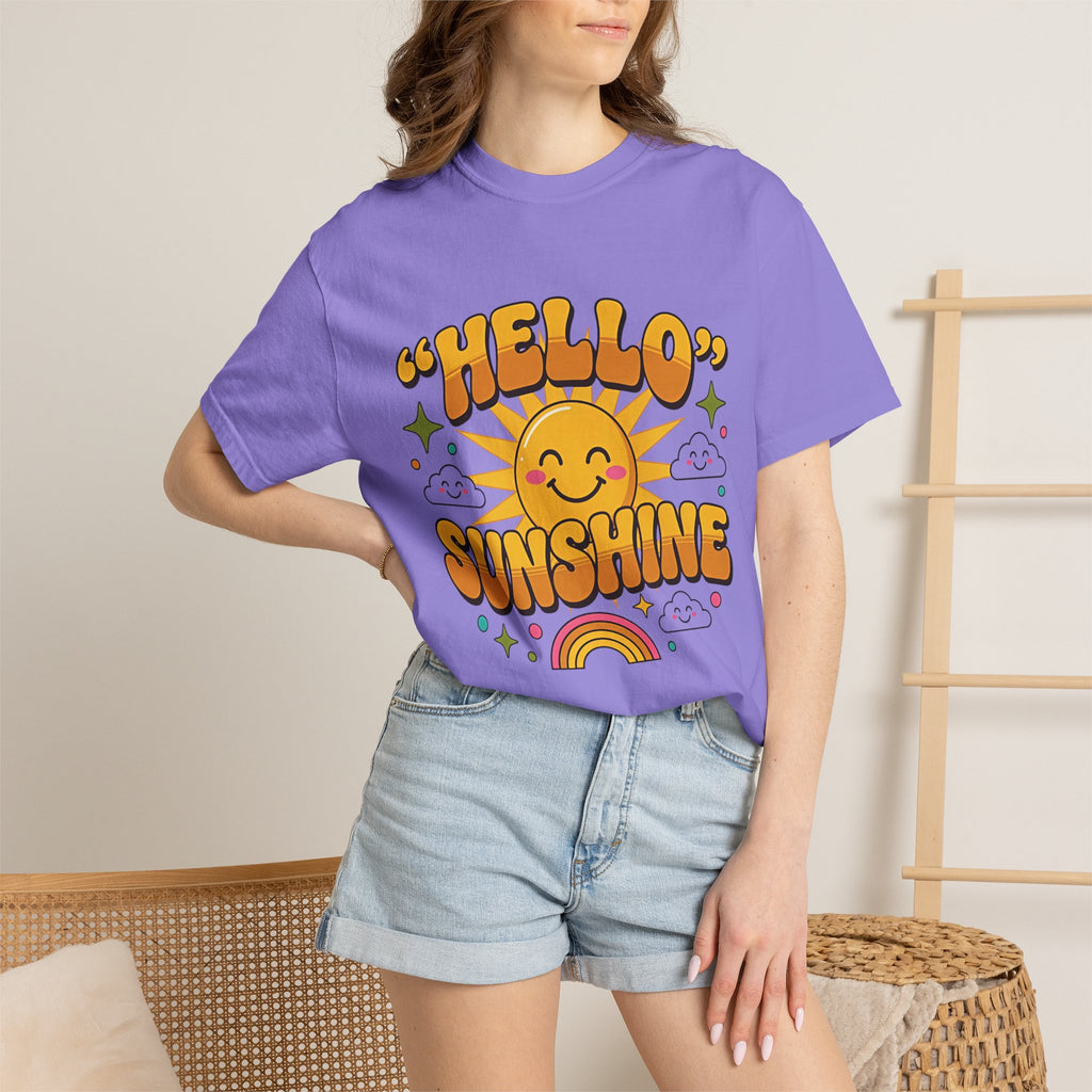 Hello Sunshine T-Shirt — Retro Smiley Sun Graphic Tee