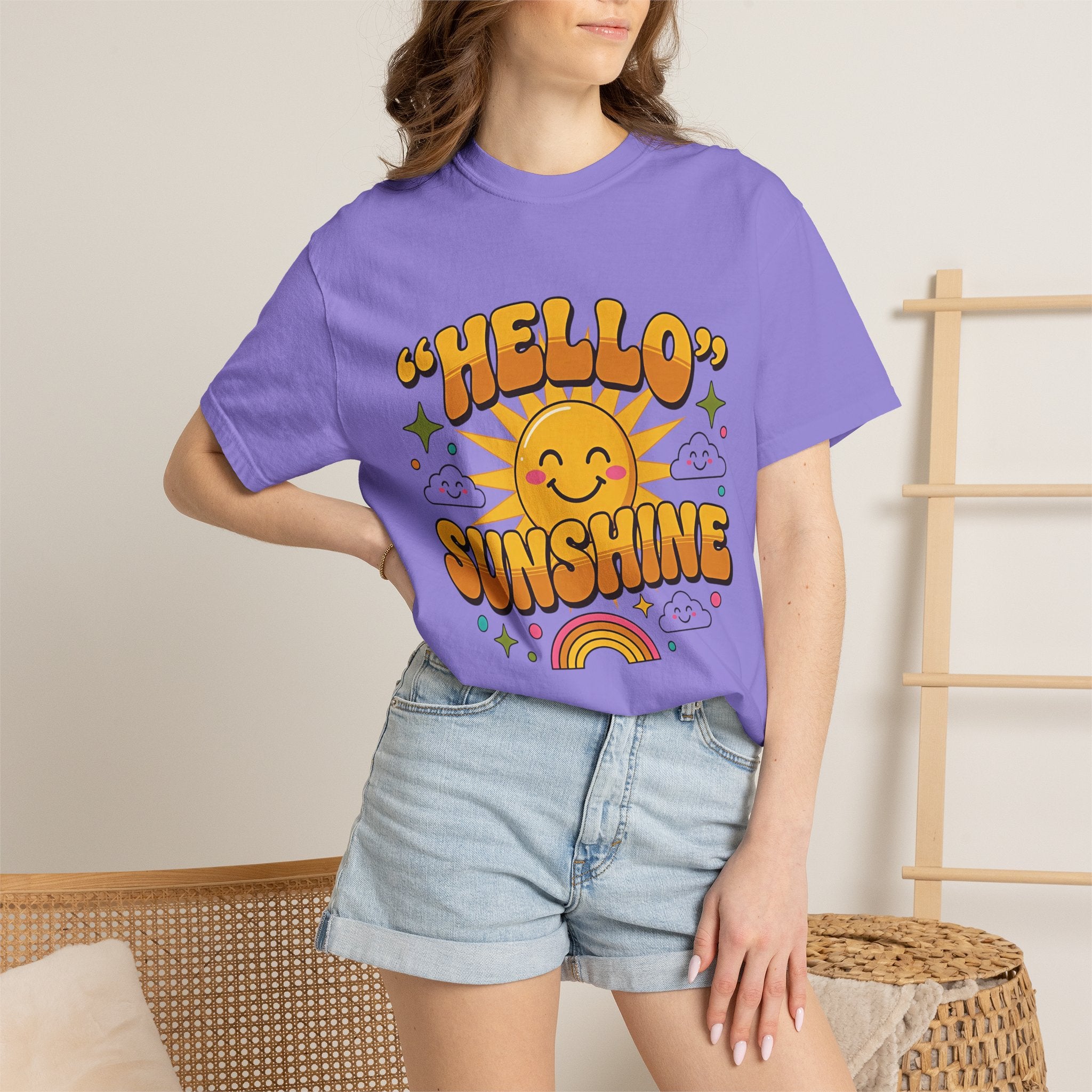 Hello Sunshine T-Shirt — Retro Smiley Sun Graphic Tee