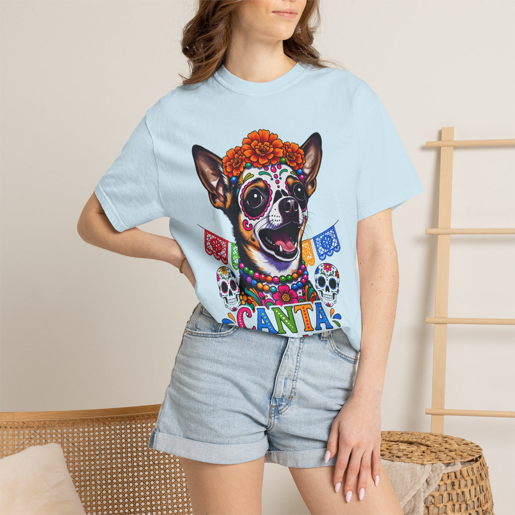 Day of the Dead Chihuahua T-Shirt — "Canta Con El Alma" Colorful Sugar Skull Tee