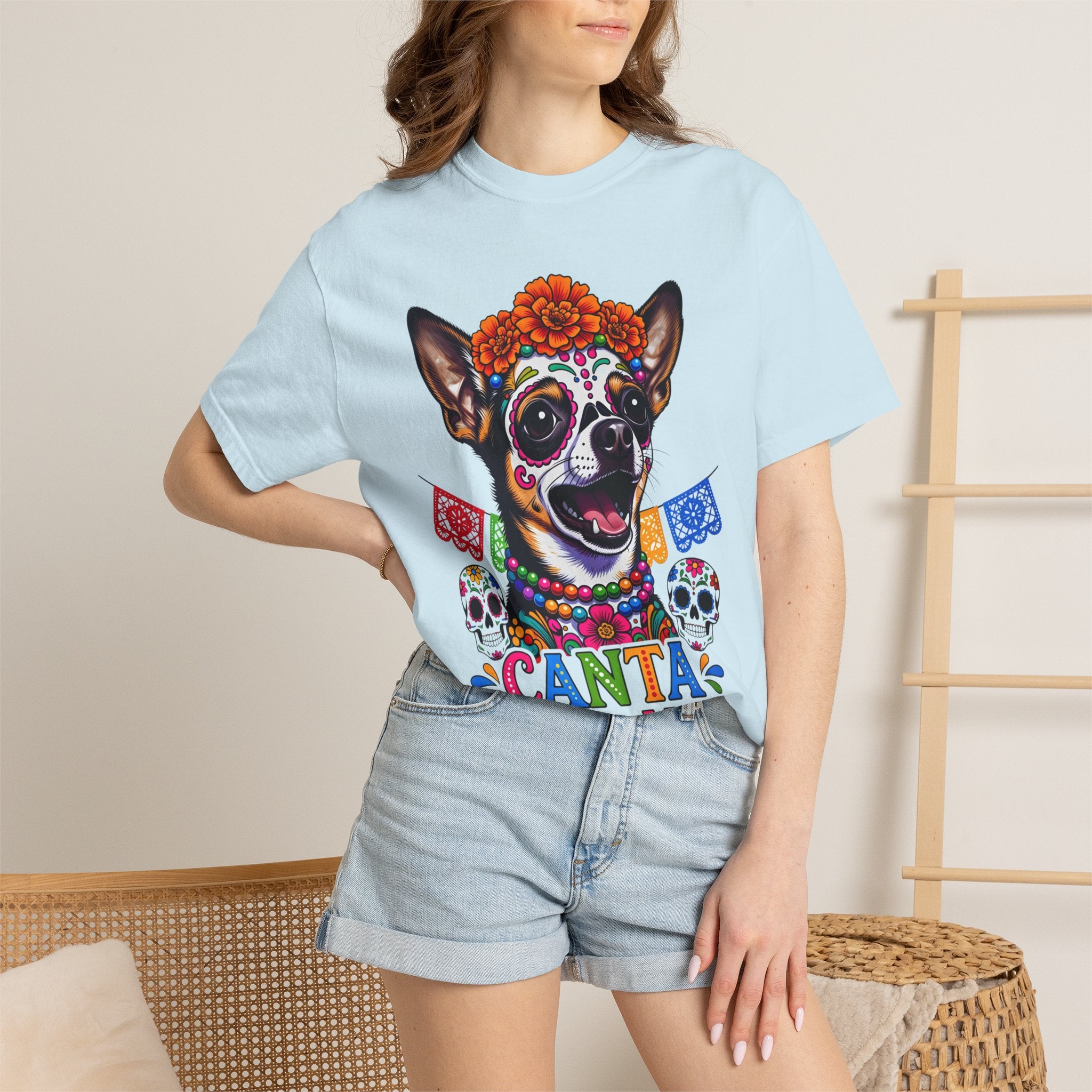 Day of the Dead Chihuahua T-Shirt — "Canta Con El Alma" Colorful Sugar Skull Tee