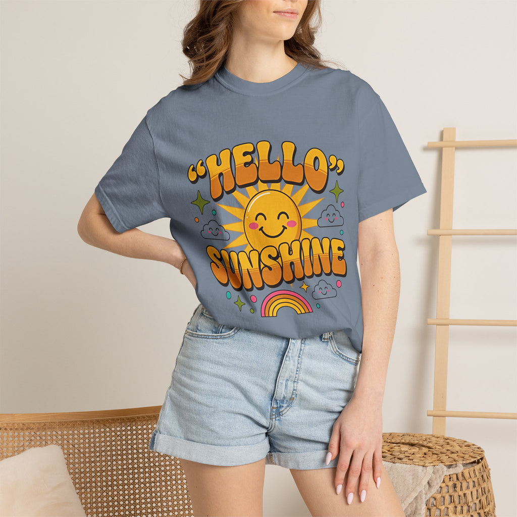 Hello Sunshine T-Shirt — Retro Smiley Sun Graphic Tee