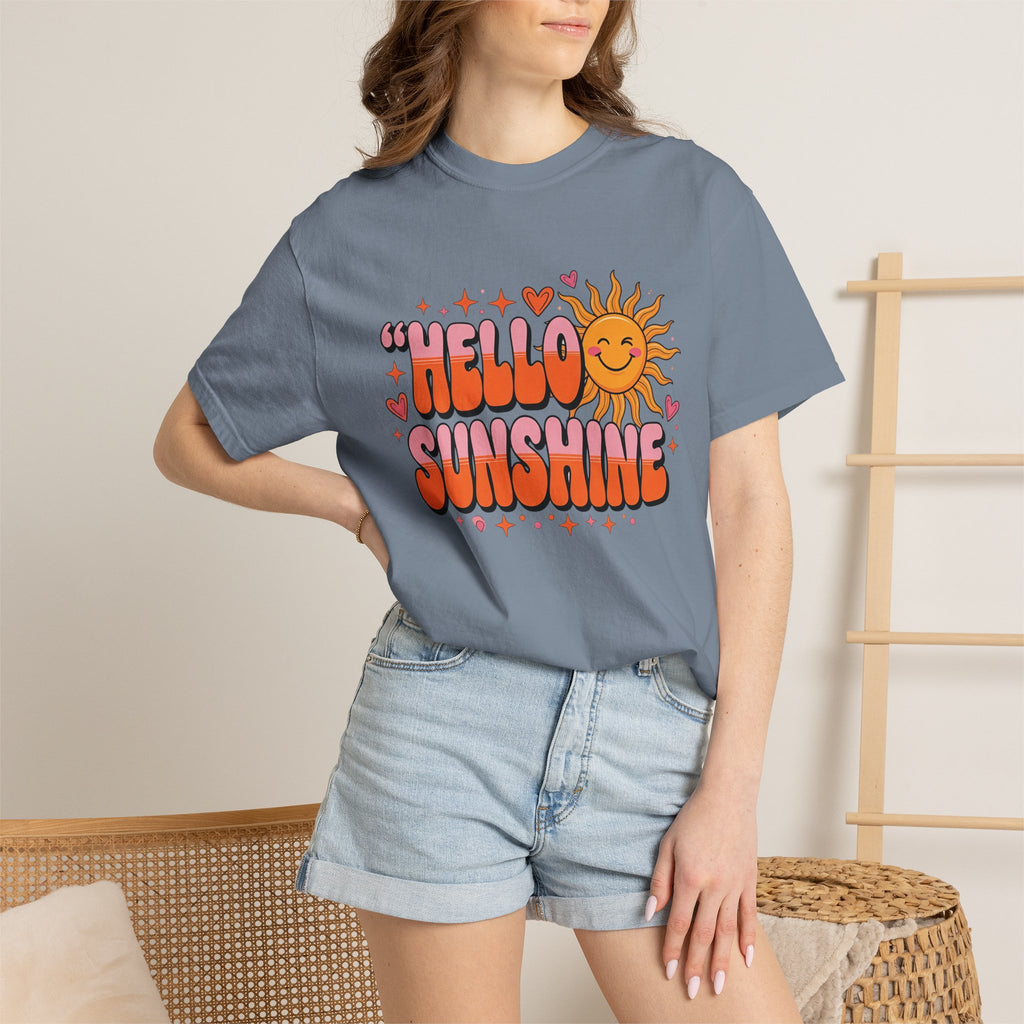 Hello Sunshine T-Shirt — Retro Smiley Sun Graphic Tee
