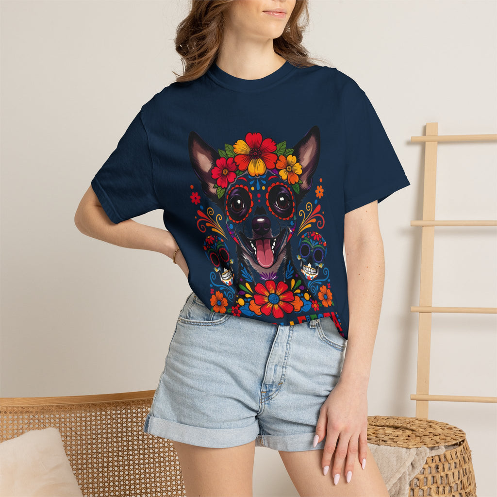 Day of the Dead Chihuahua T-Shirt — "El Rey de la Fiesta" Sugar Skull Tee