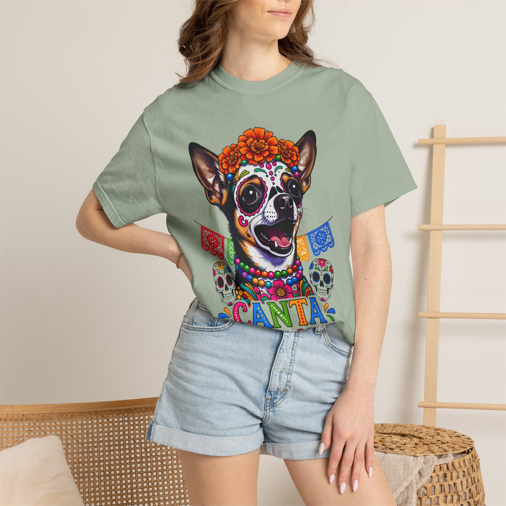 Day of the Dead Chihuahua T-Shirt — "Canta Con El Alma" Colorful Sugar Skull Tee
