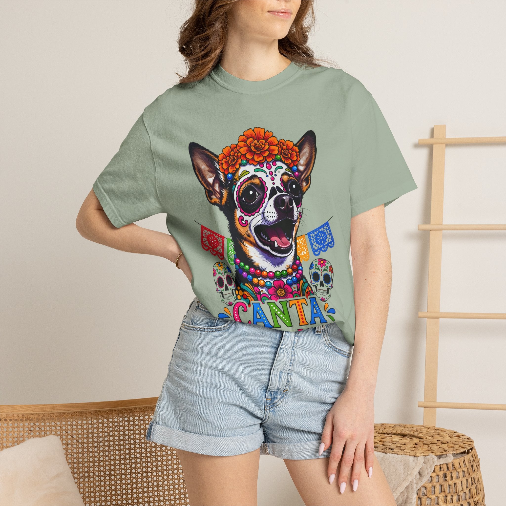 Day of the Dead Chihuahua T-Shirt — "Canta Con El Alma" Colorful Sugar Skull Tee