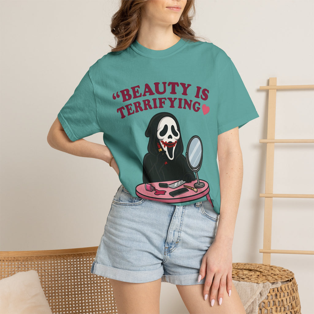 T-Shirt — "Beauty Is Terrifying" Ghostface Makeup Graphic Tee