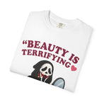 T-Shirt — "Beauty Is Terrifying" Ghostface Makeup Graphic Tee