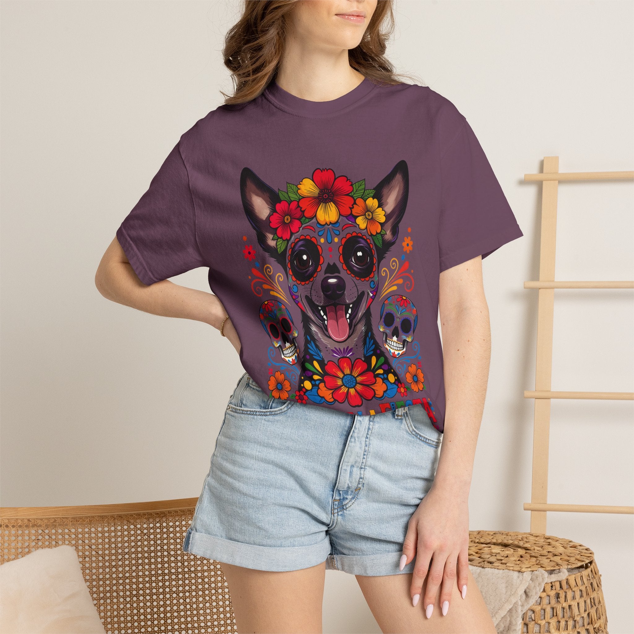 Day of the Dead Chihuahua T-Shirt — "El Rey de la Fiesta" Sugar Skull Tee