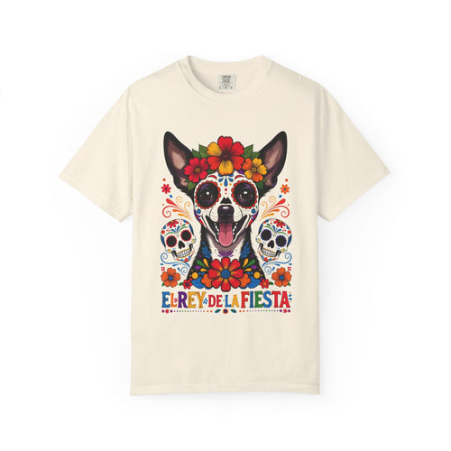 Day of the Dead Chihuahua T-Shirt — "El Rey de la Fiesta" Sugar Skull Tee