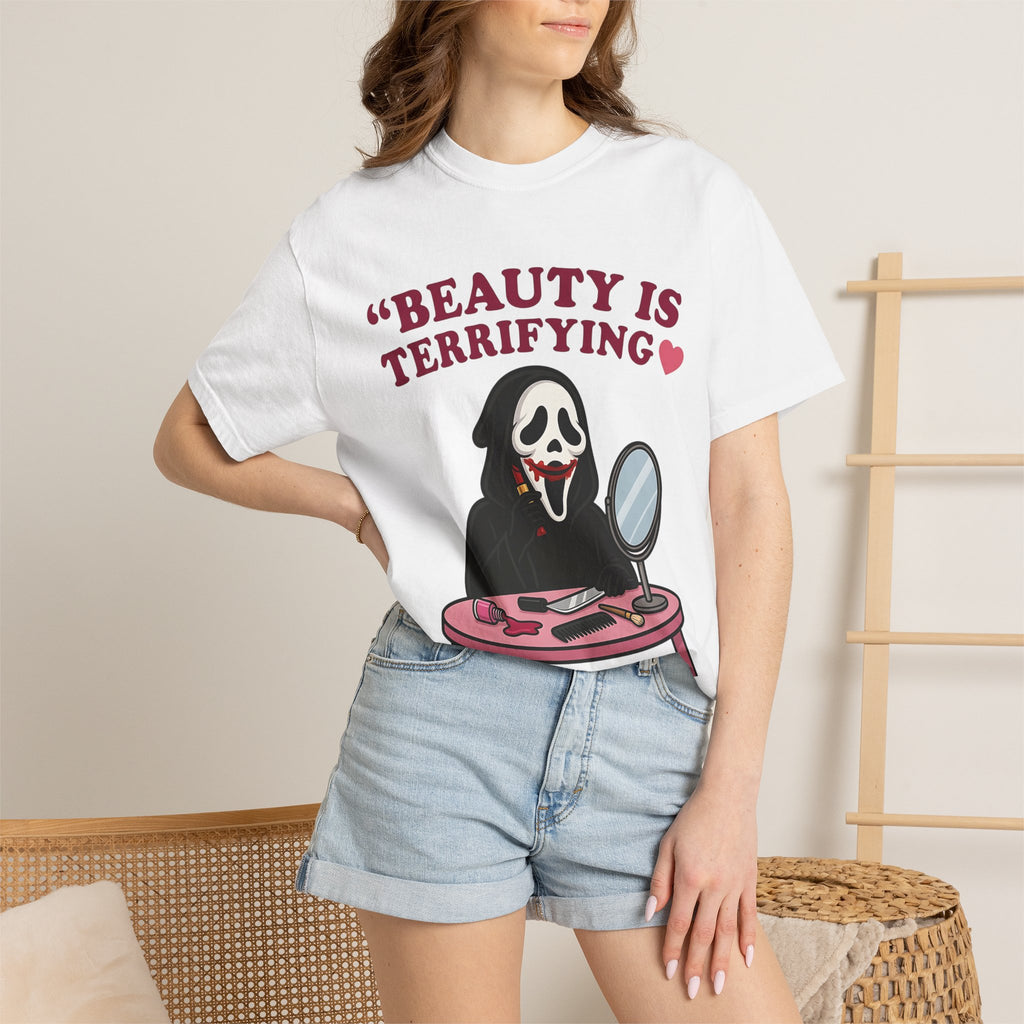 T-Shirt — "Beauty Is Terrifying" Ghostface Makeup Graphic Tee