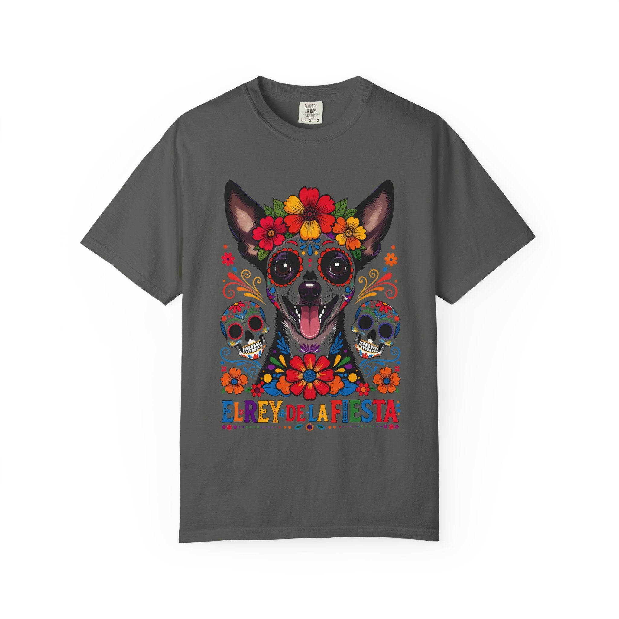 Day of the Dead Chihuahua T-Shirt — "El Rey de la Fiesta" Sugar Skull Tee