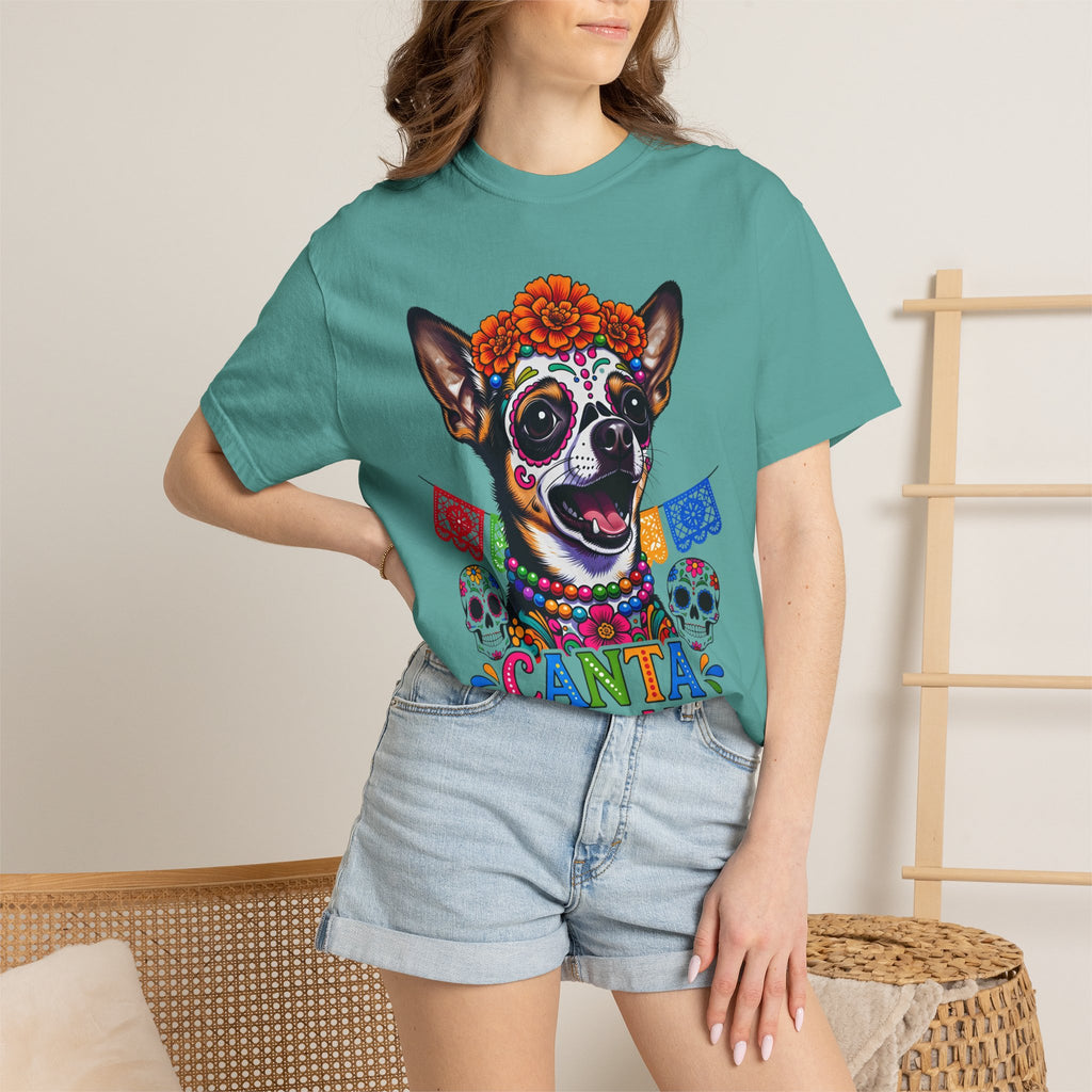 Day of the Dead Chihuahua T-Shirt — "Canta Con El Alma" Colorful Sugar Skull Tee