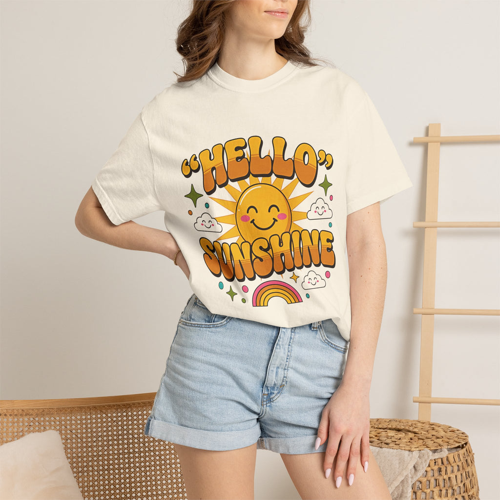 Hello Sunshine T-Shirt — Retro Smiley Sun Graphic Tee
