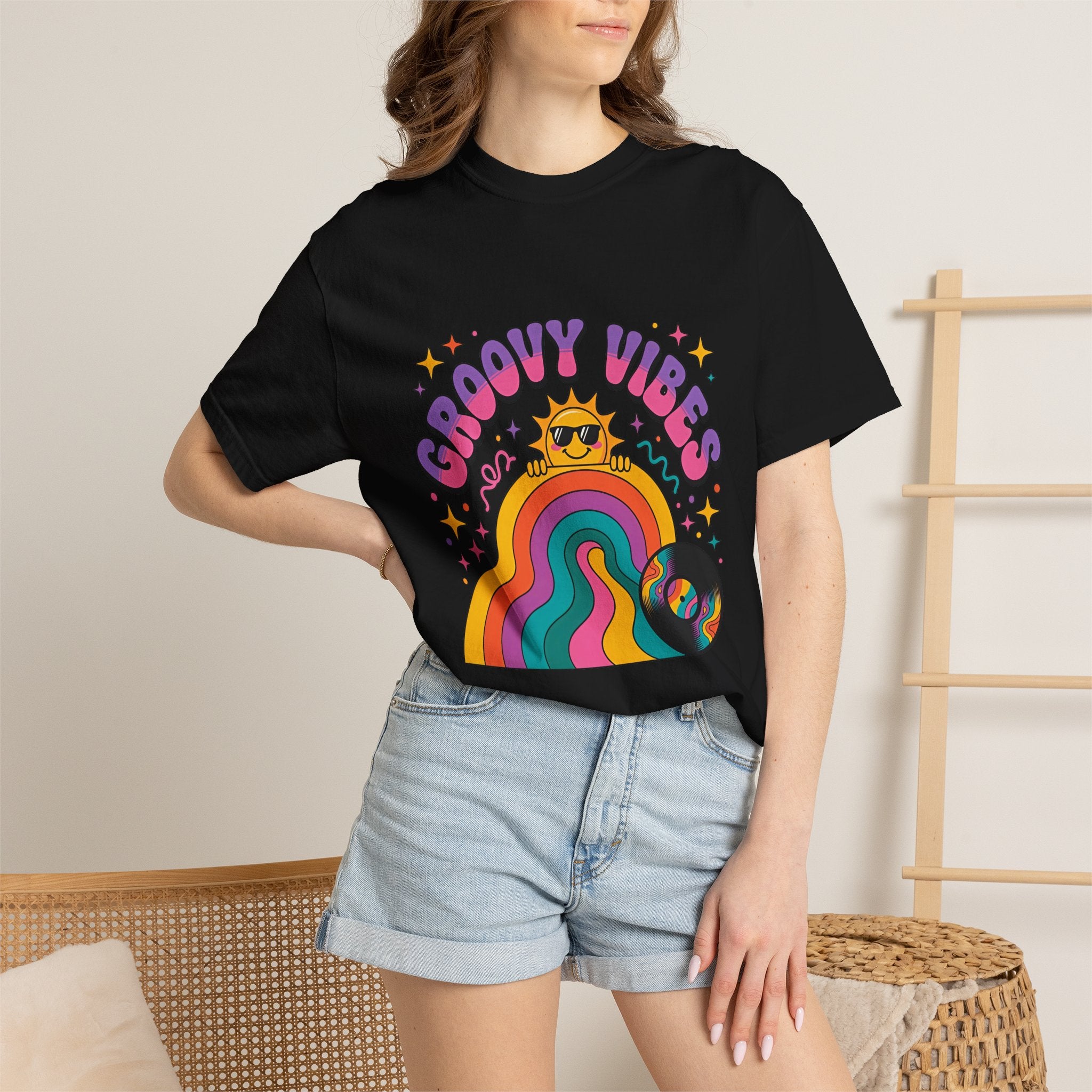 Groovy Vibes Retro Sun Rainbow T-Shirt