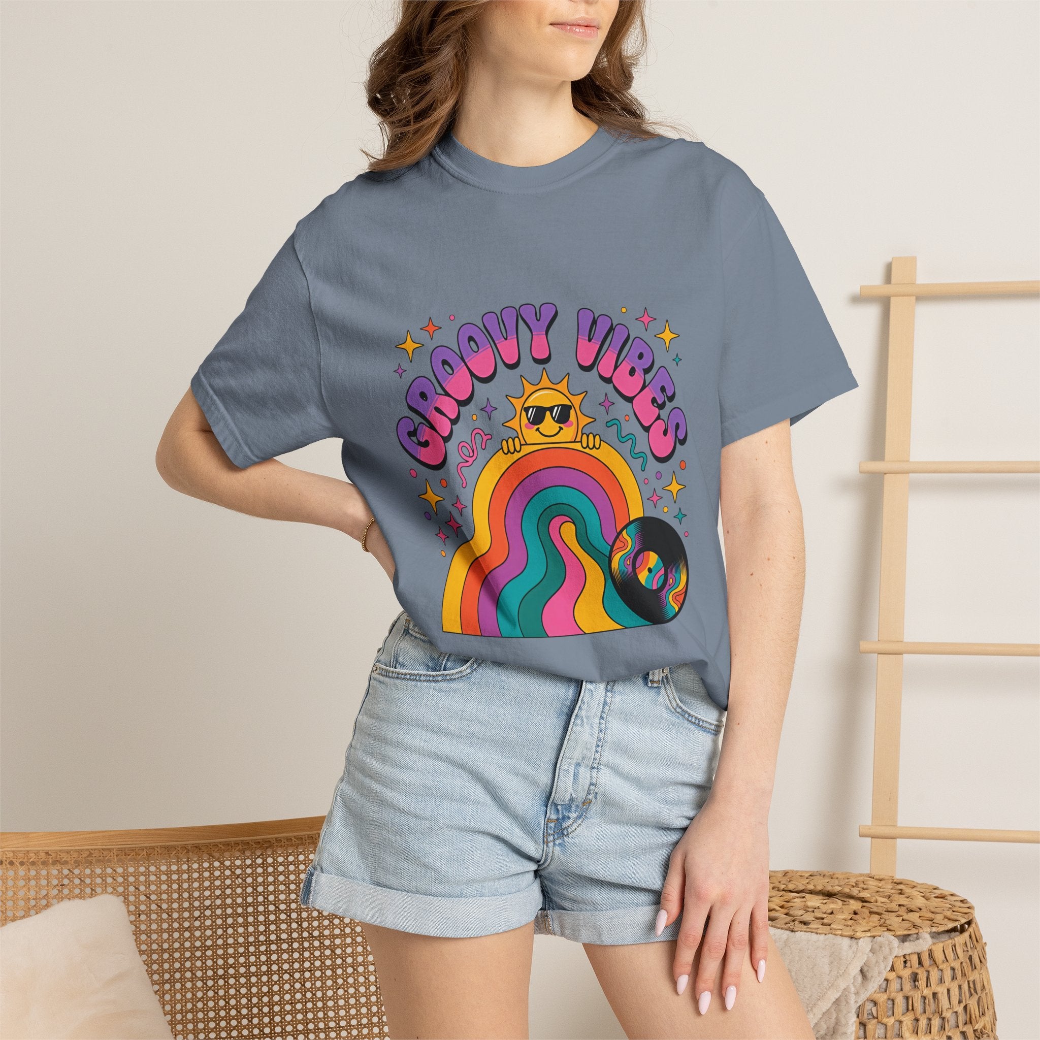 Groovy Vibes Retro Sun Rainbow T-Shirt