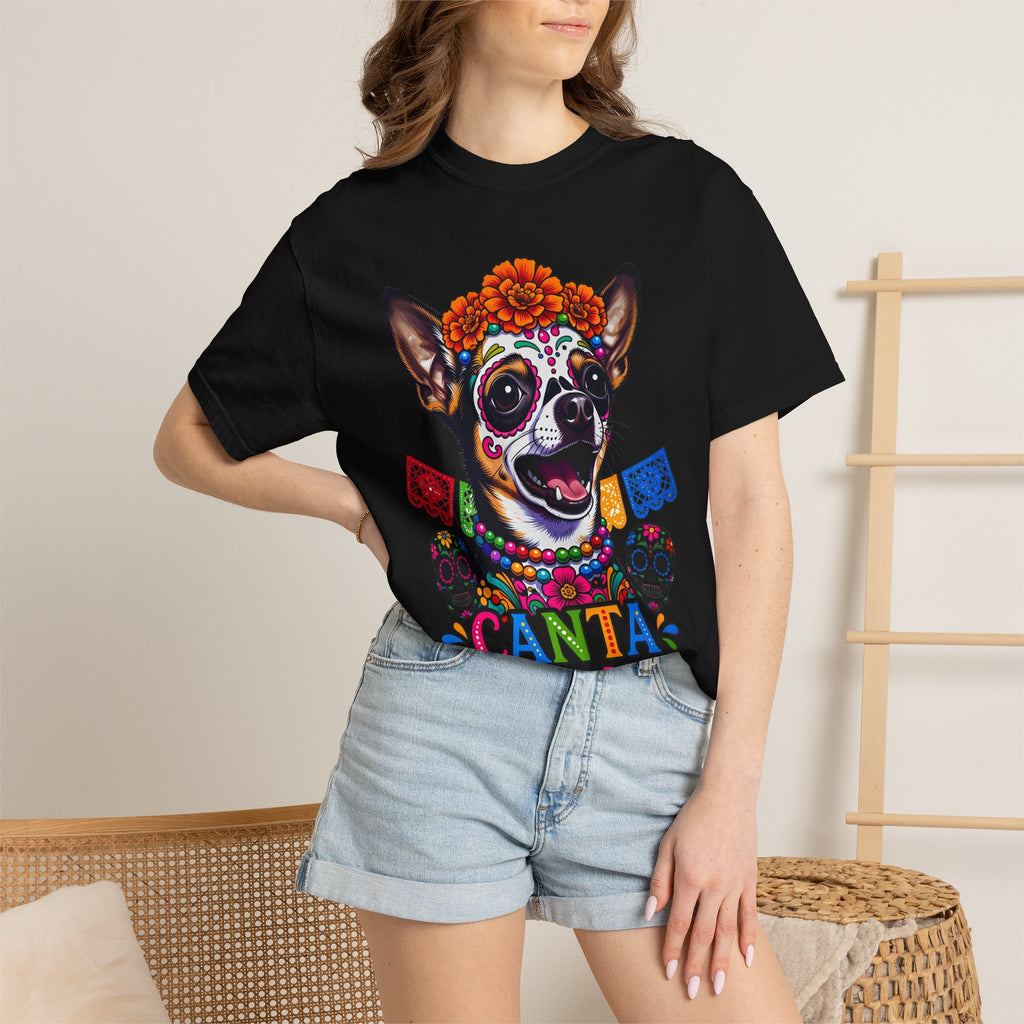 Day of the Dead Chihuahua T-Shirt — "Canta Con El Alma" Colorful Sugar Skull Tee